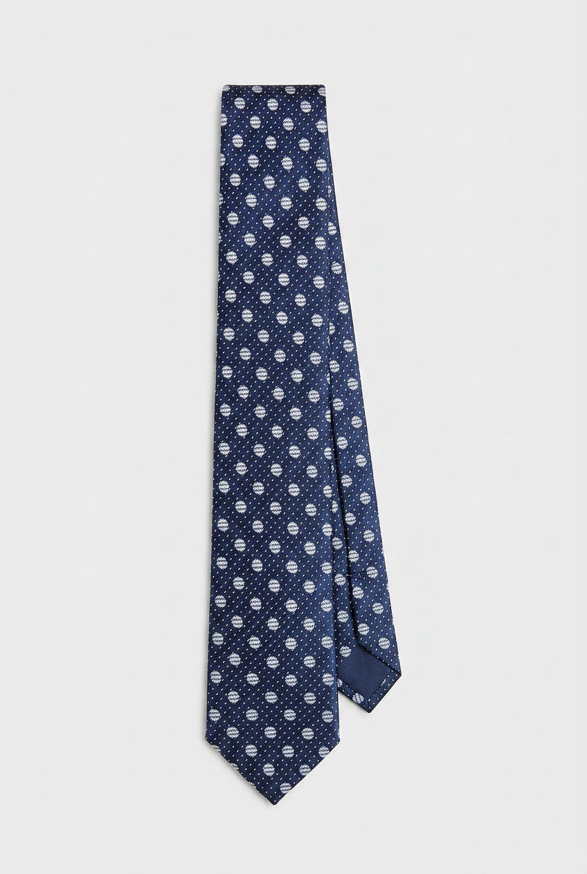 Boys Polka Dot Jacquard Slim Tie - Navy & Sky