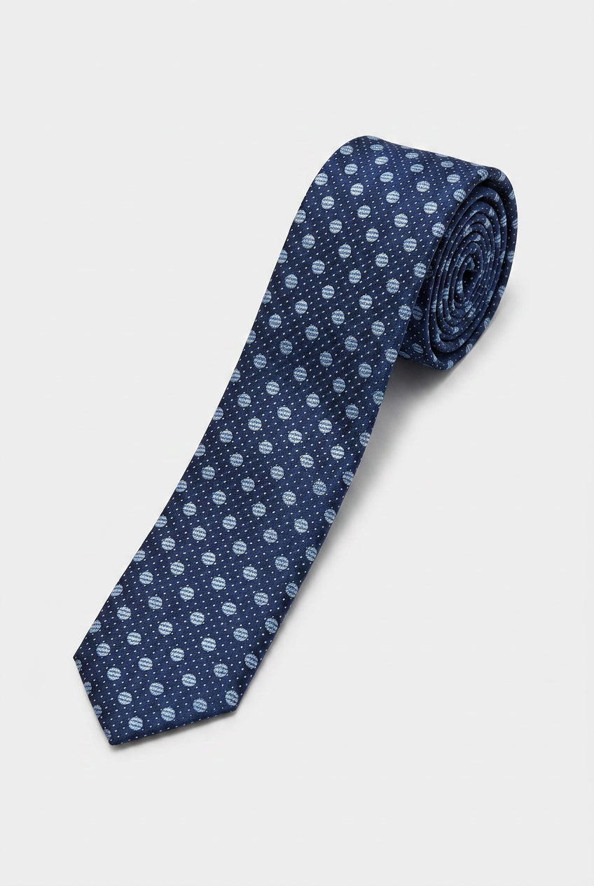 Boys Polka Dot Jacquard Slim Tie - Navy & White