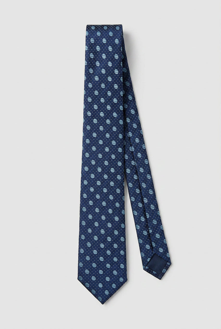 Boys Polka Dot Jacquard Slim Tie - Navy & White