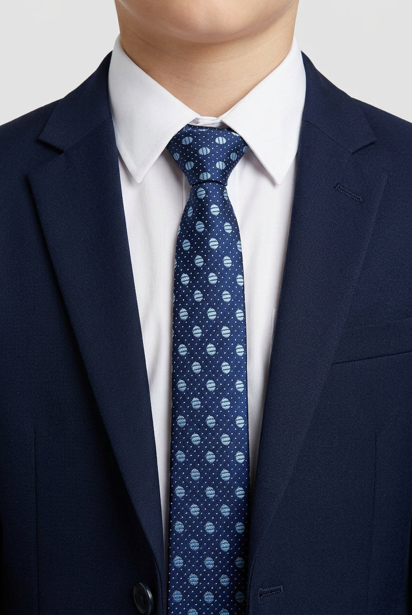 Boys Polka Dot Jacquard Slim Tie - Navy & White