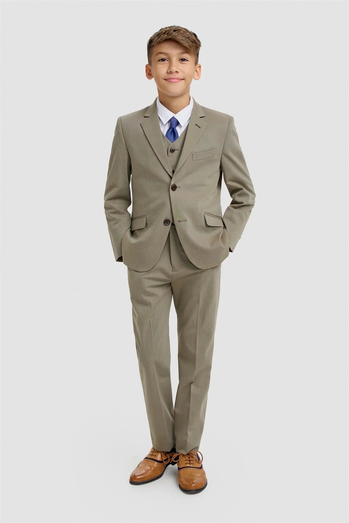 Boys Premium Twill 3-Piece Suit - Donatella - Sage Green