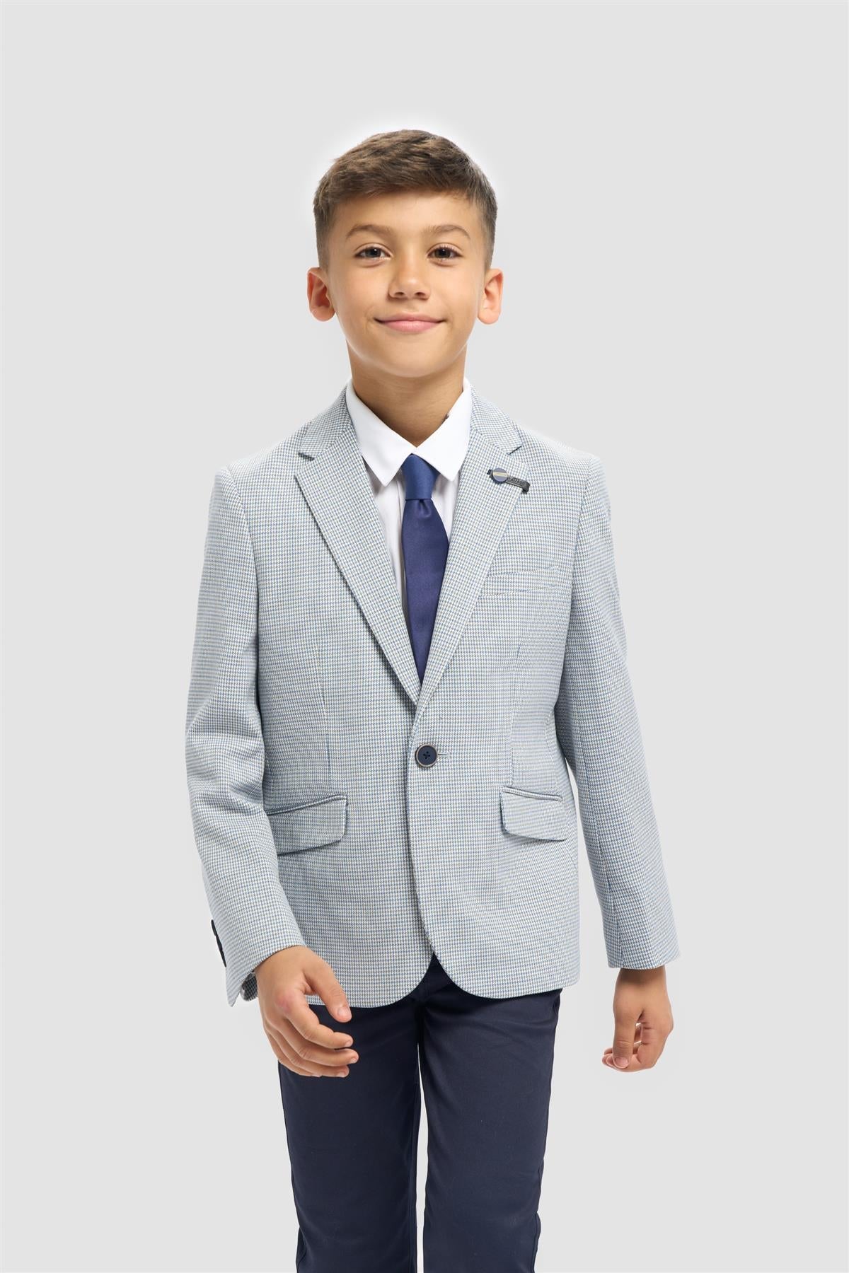 Boys Puppytooth Check Blazer - Porto - Blue Modle Picture