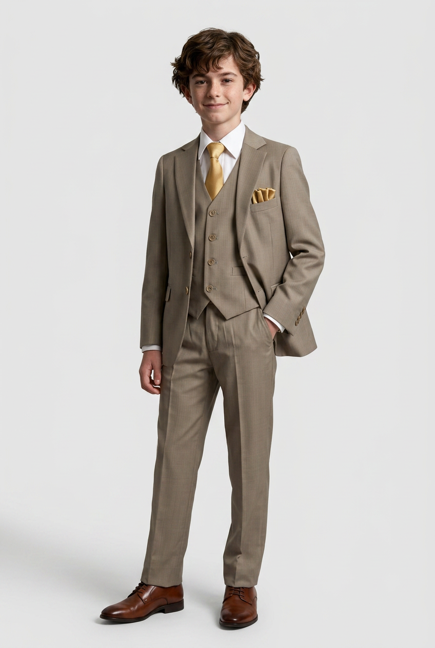 Boys Regular Fit All In One Suit - Dark Beige