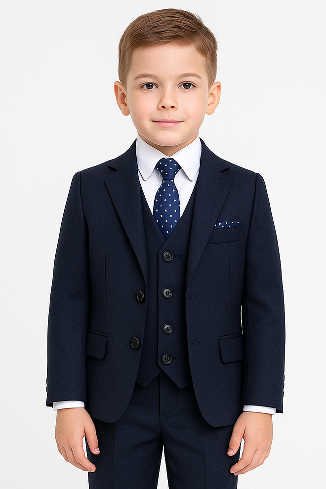 Boys Regular Italian Fit Navy Suit - Navy Blue Model Picture