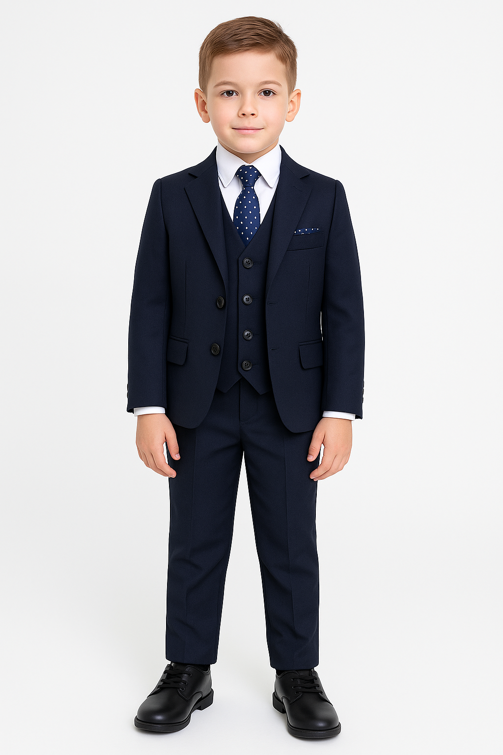 Boys Regular Italian Fit Navy Suit - Navy Blue Model Front Picture