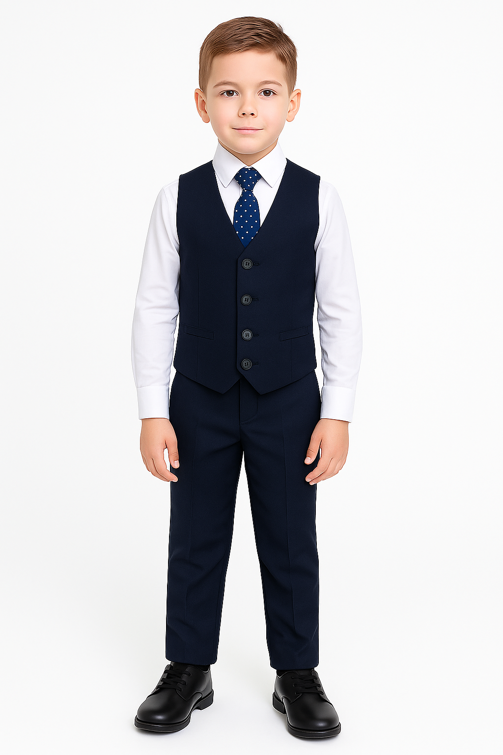 Boys Regular Italian Fit Navy Suit - Navy Blue Waistcoat Picture