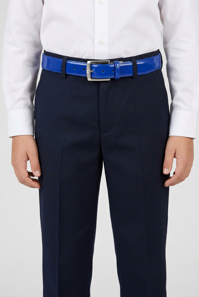 Boys Royal Blue Glossy Formal Belt with Silver Buckle