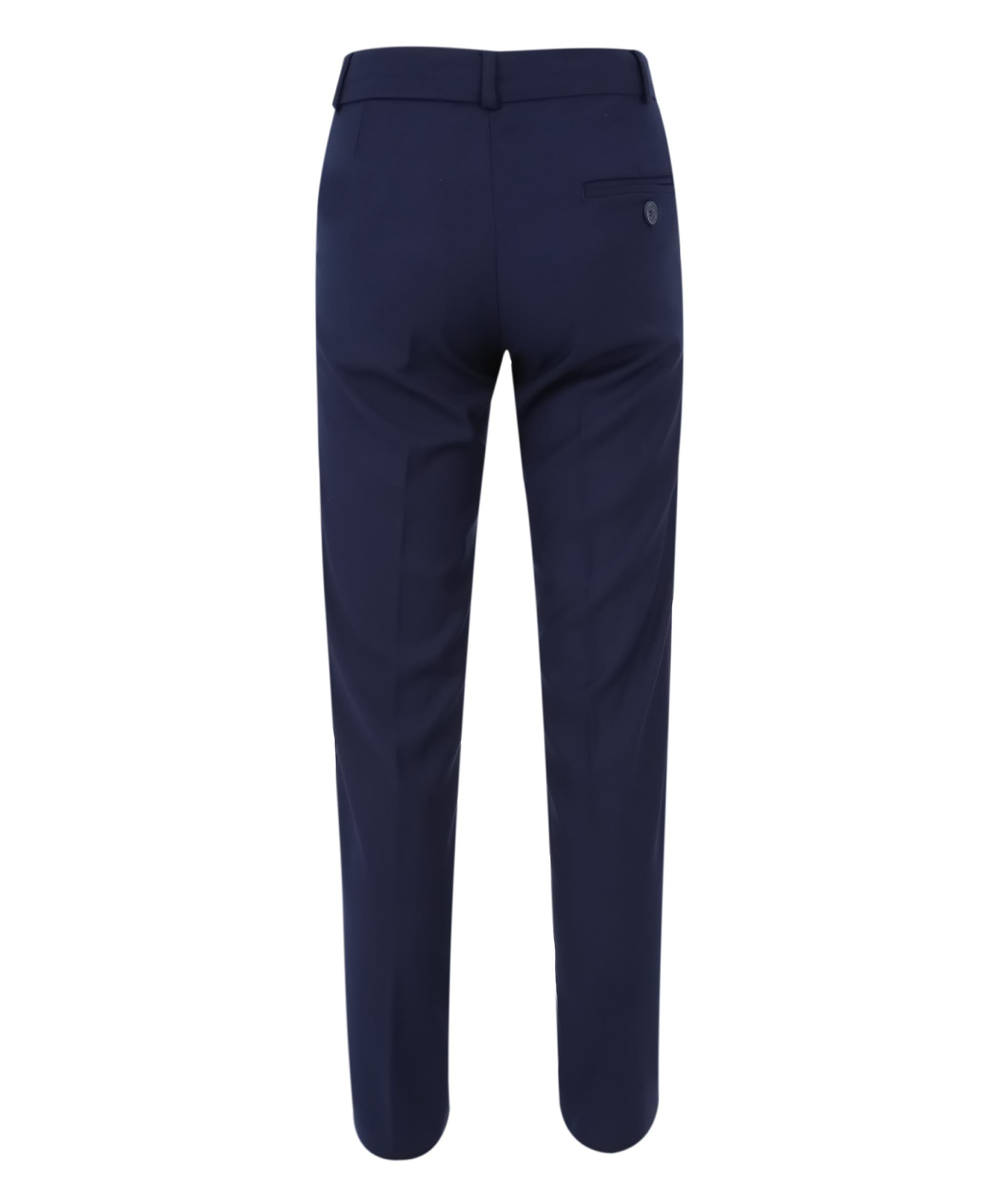 Boys Satin Lapel Paisley Floral Tuxedo Suit Set - Blue Trousers Back Picture