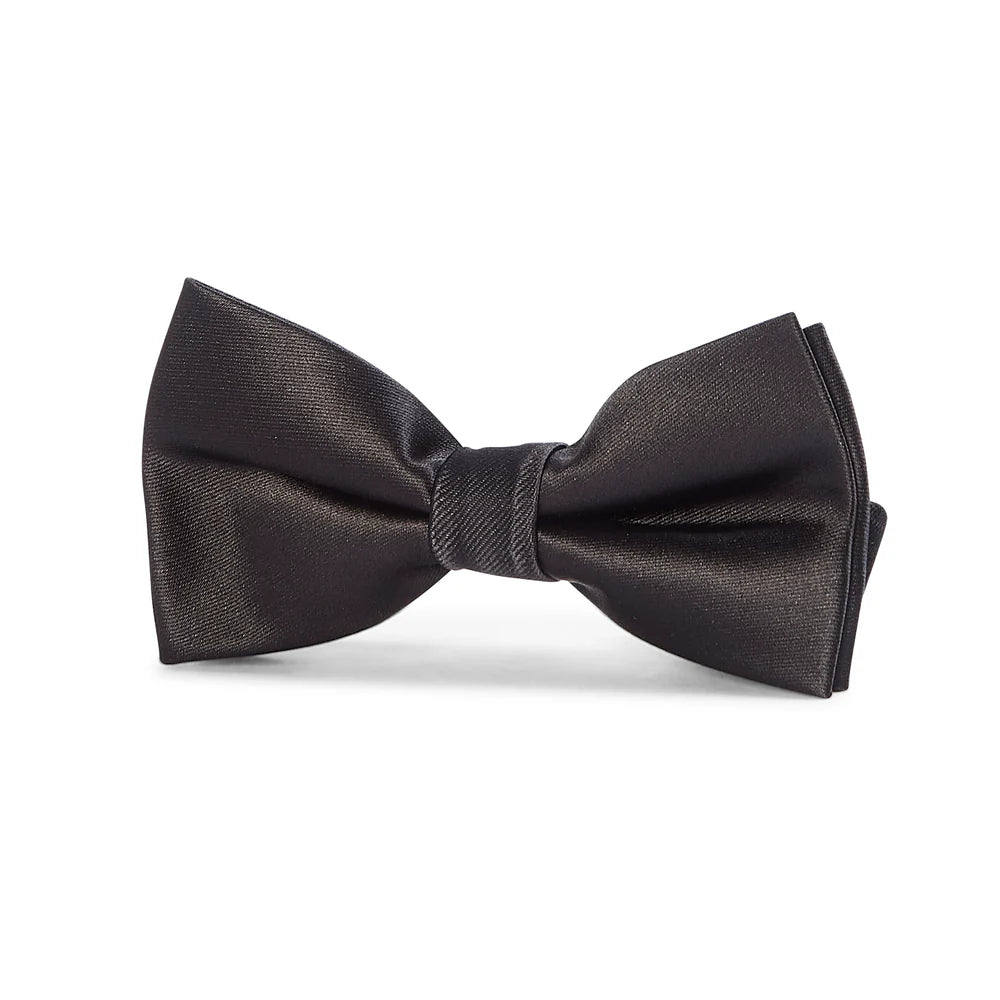 Boys Satin Pre-Tied Bow Tie with Adjustable Clip Neck Strap - Black