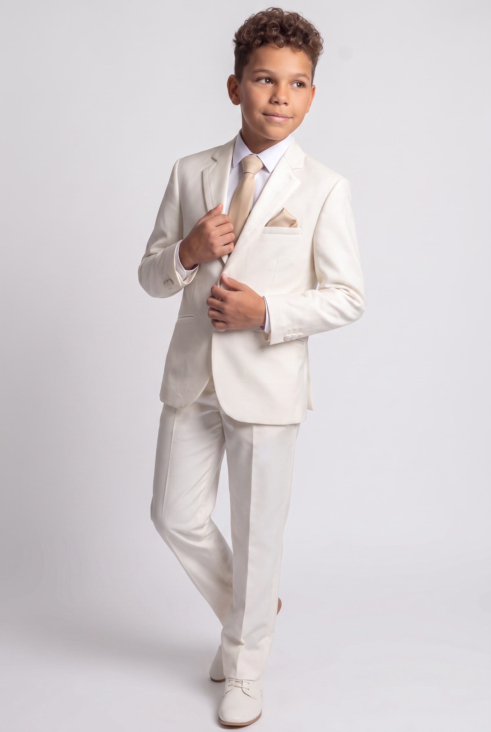Boys Sheen Lapel Slim Fit Communion Suit - Off white