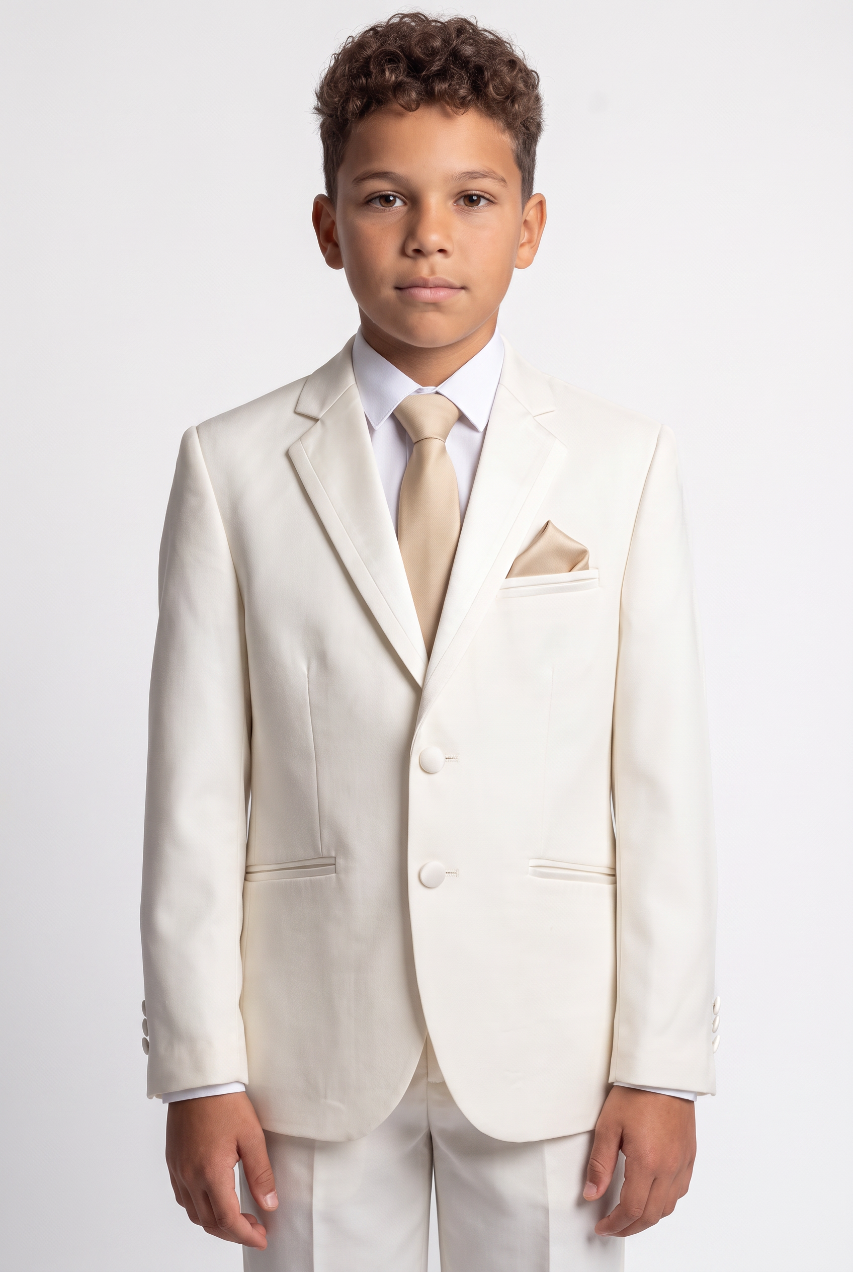 Boys Sheen Lapel Slim Fit Communion Suit - Off white