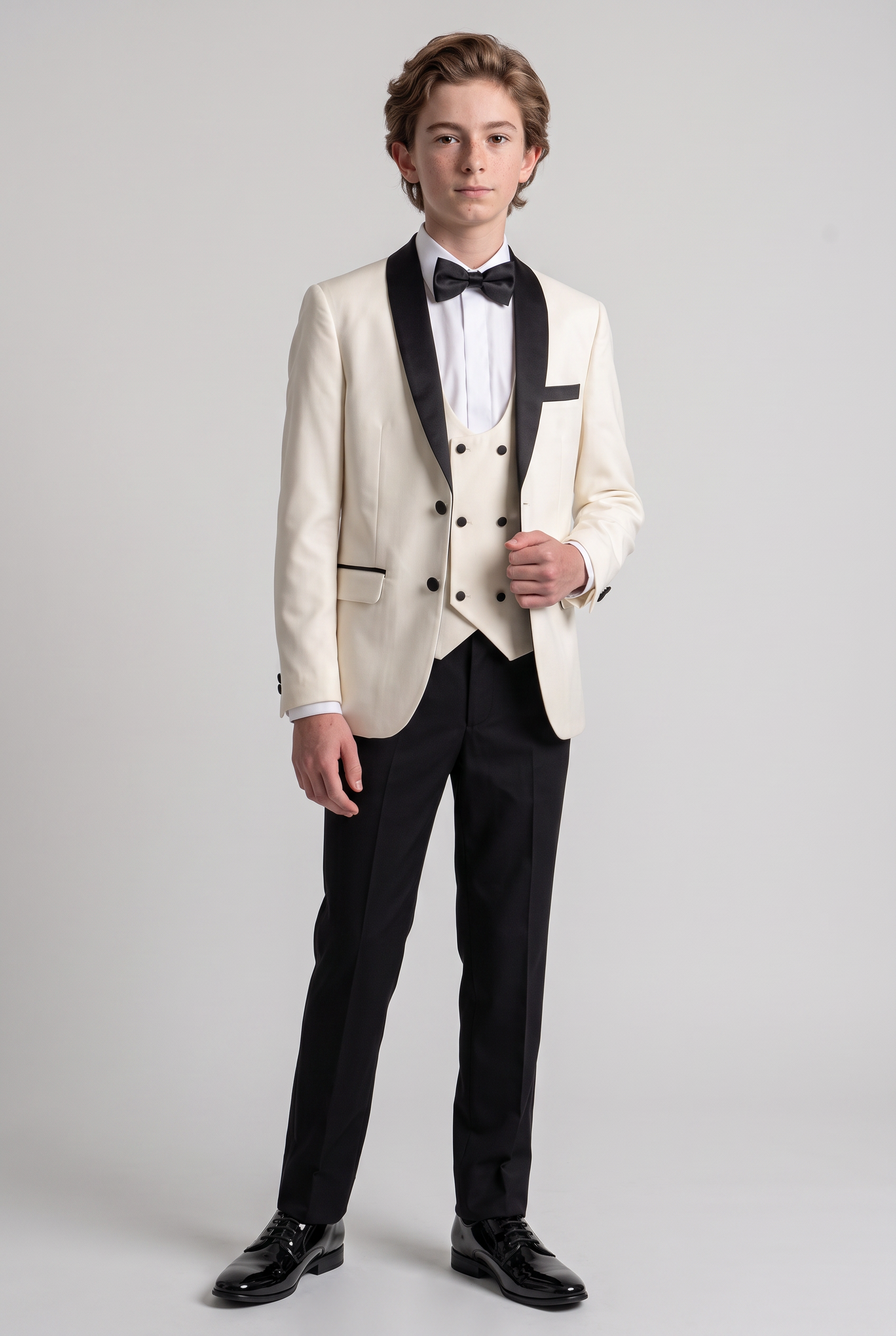 Boys Sheen Lapel Tuxedo Dinner Suit - Ivory