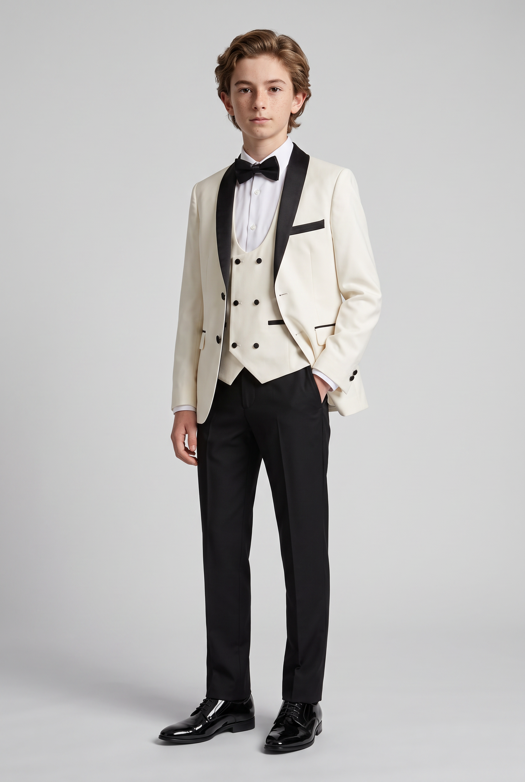Boys Sheen Lapel Tuxedo Dinner Suit - Ivory