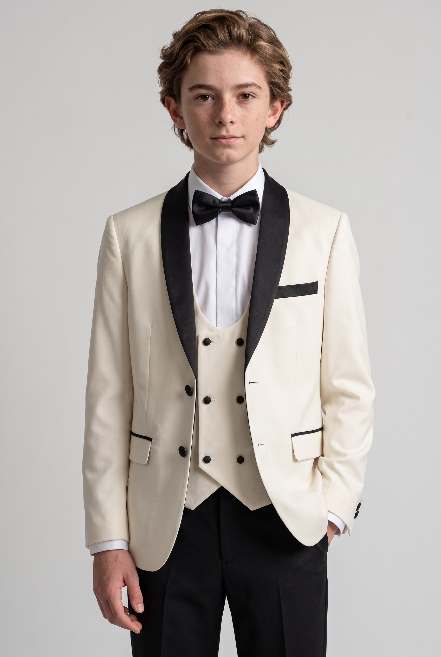 Boys Sheen Lapel Tuxedo Dinner Suit - Ivory