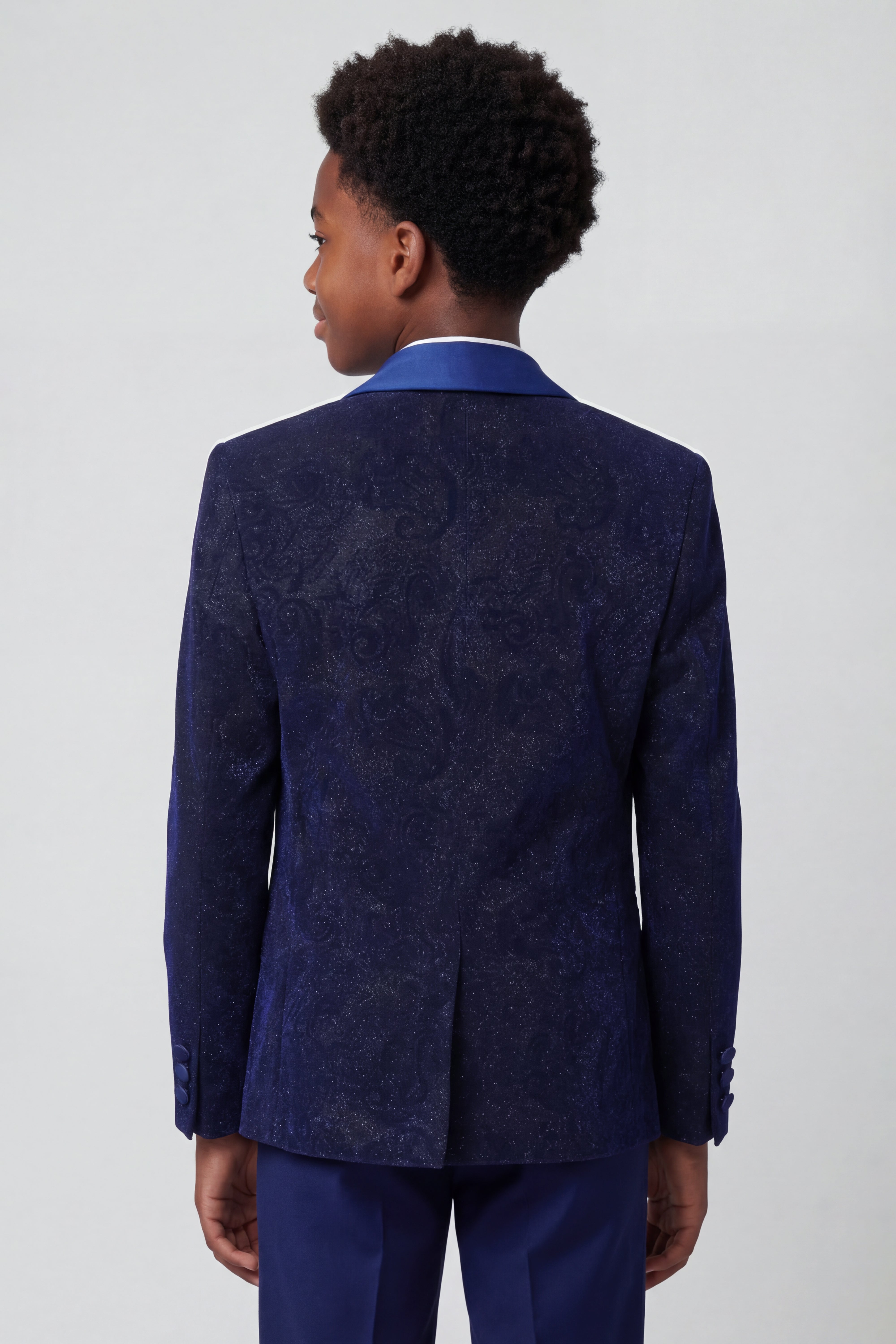 Boys Shimmer Slim Fit Navy Blue Tuxedo Suit - Navy Blue