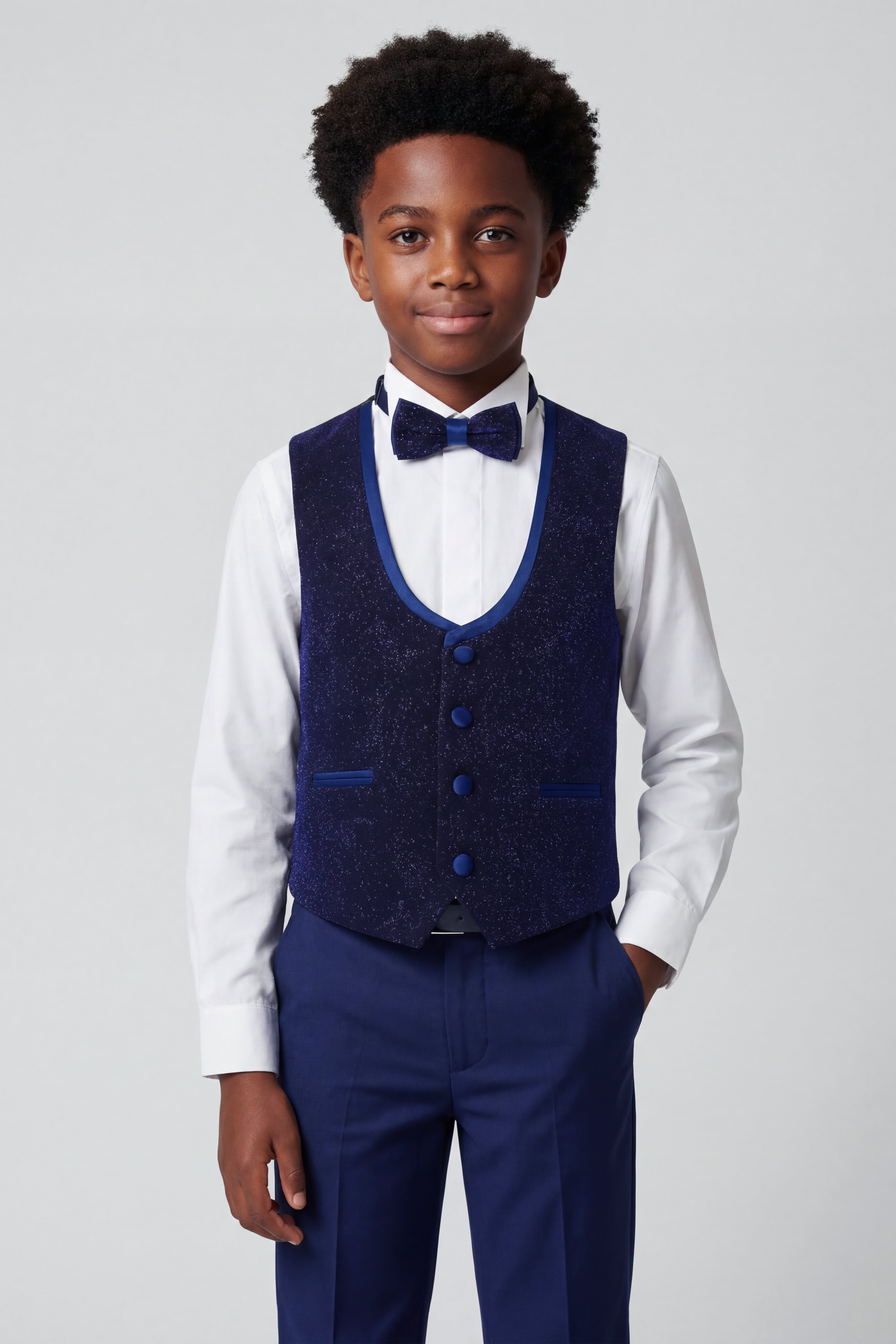 Boys Shimmer Slim Fit Navy Blue Tuxedo Suit - Navy Blue