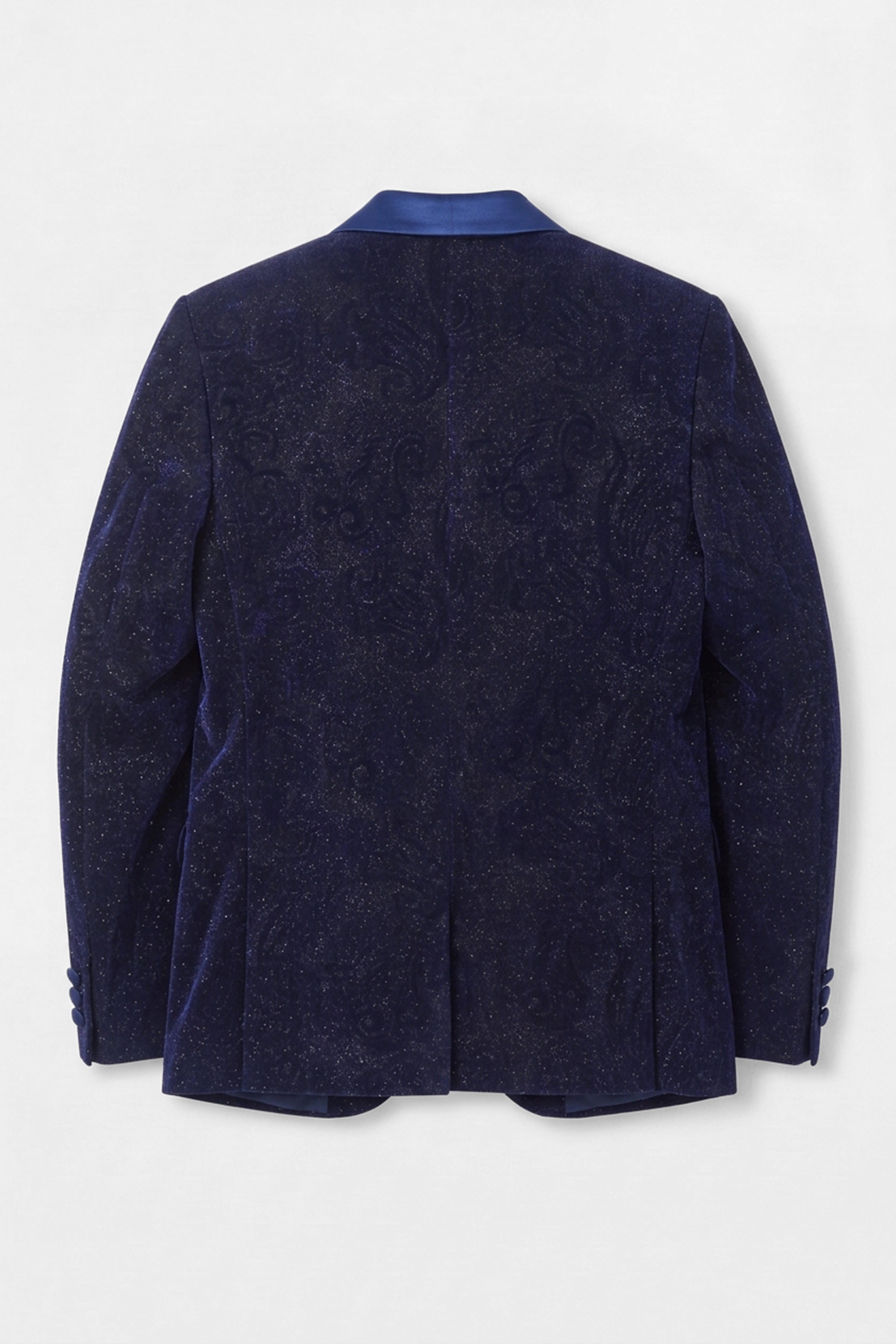 Boys Shimmer Slim Fit Navy Blue Tuxedo Suit - Navy Blue