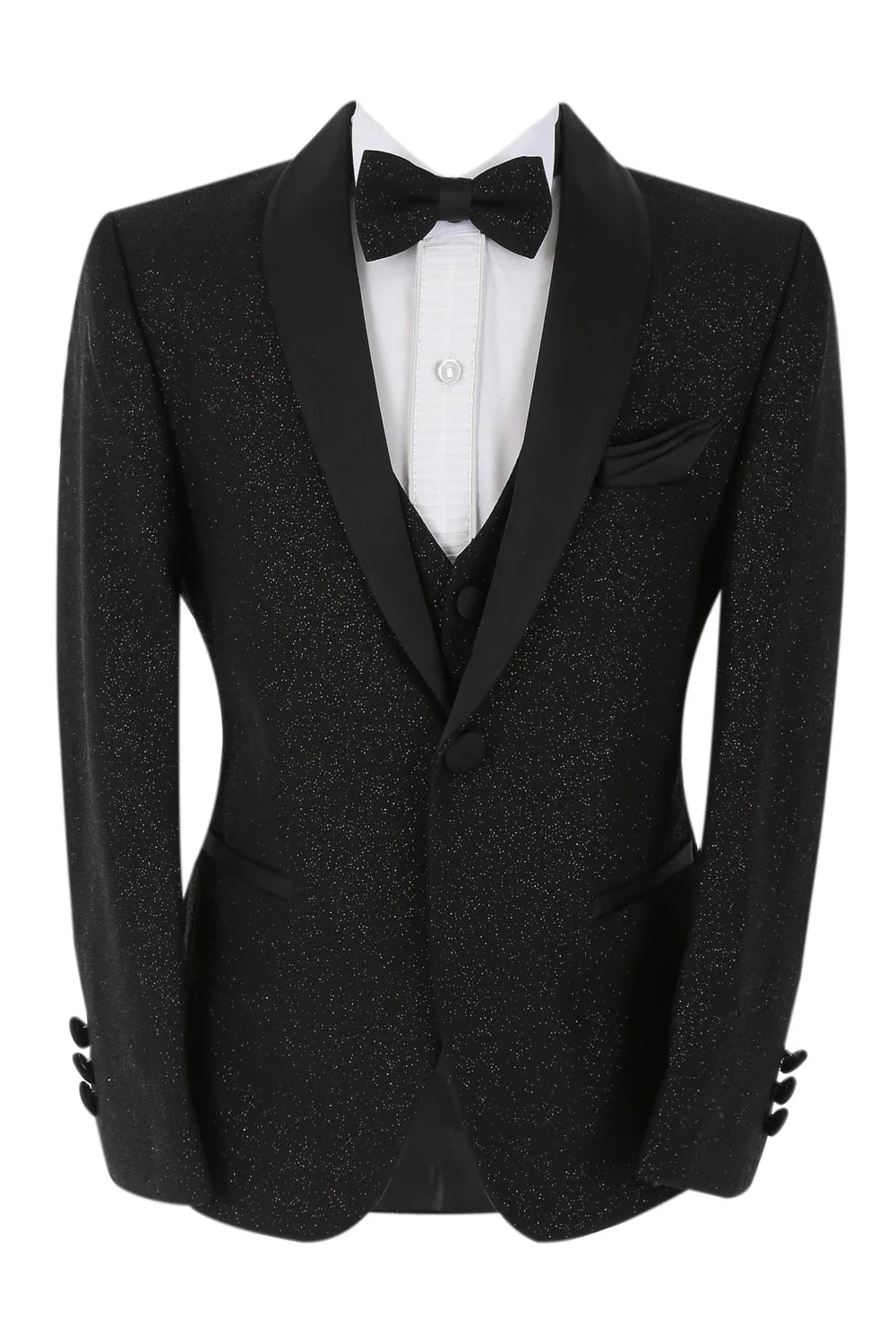 Boys Shimmer Tuxedo Dinner 6 Piece Suit Set - Black
