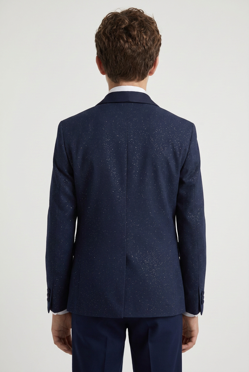Boys Shimmer Tuxedo Suit with Shawl Lapel - 4-Piece & 5-Piece in Navy