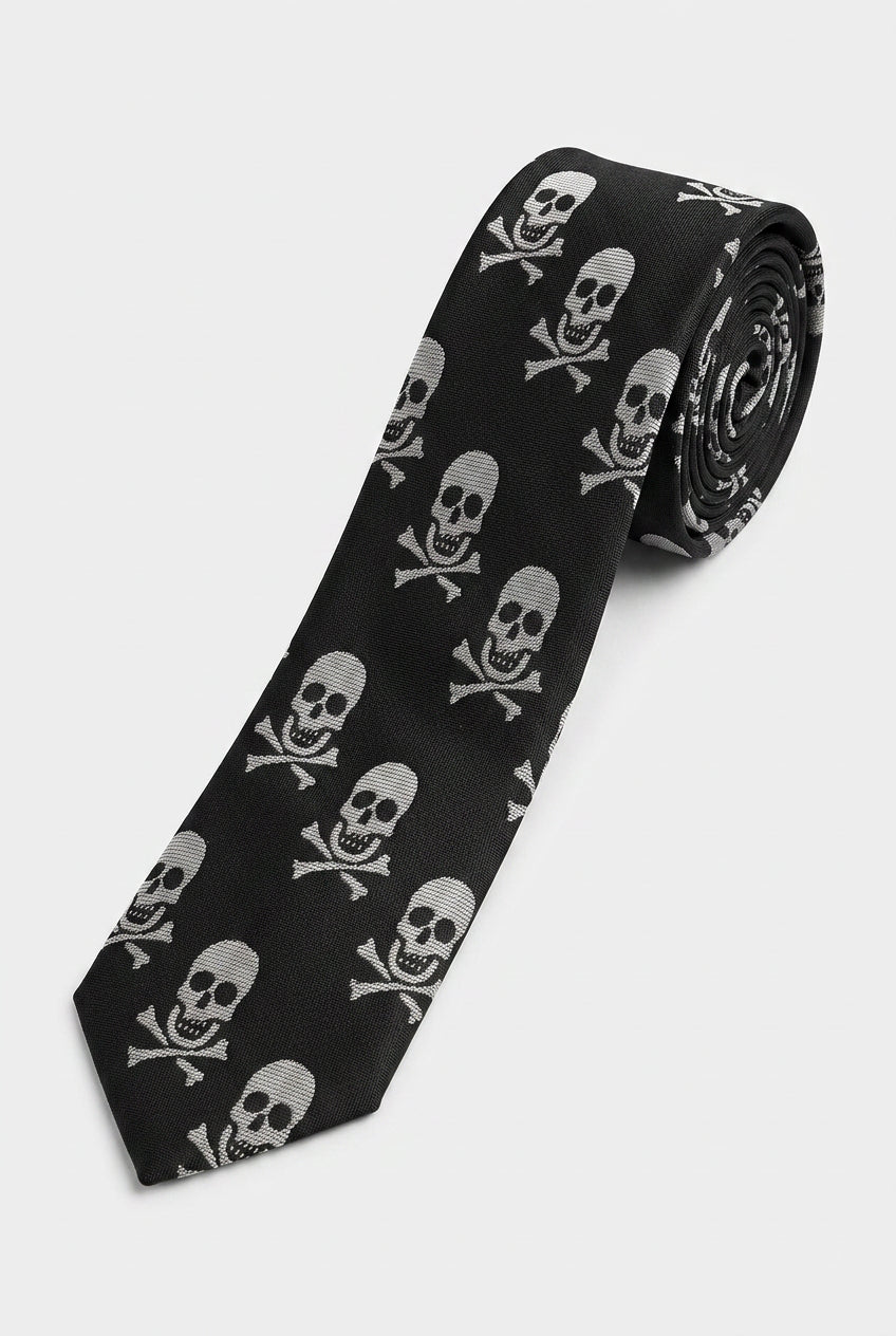 Boys Skull Jacquard Slim Tie - Black