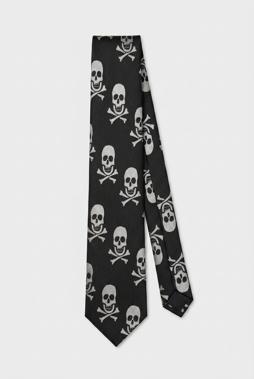 Boys Skull Jacquard Slim Tie - Black