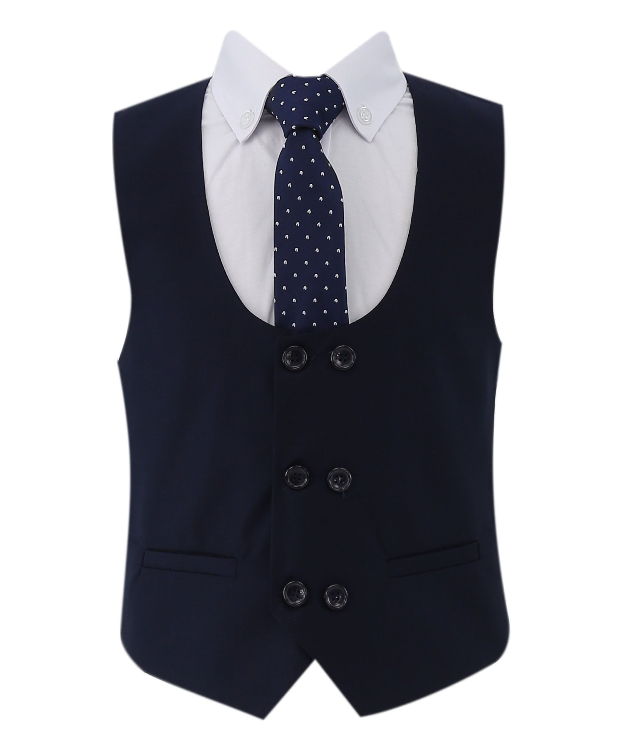 Boys Slim Fit 7 Piece Full Suit Set - Kenny - Navy Blue Waistcoat Picture with Tie