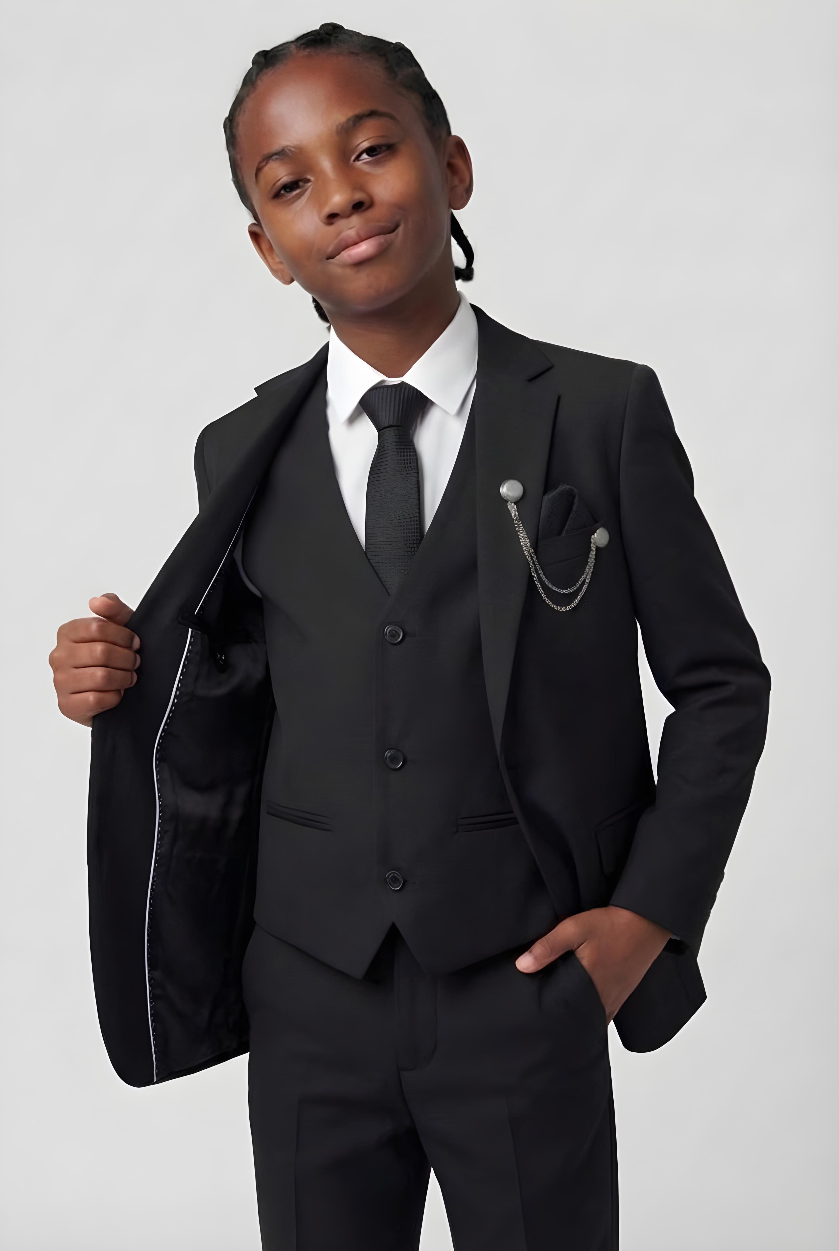 Boys Slim Fit 8-Piece Formal Suit Set - Black