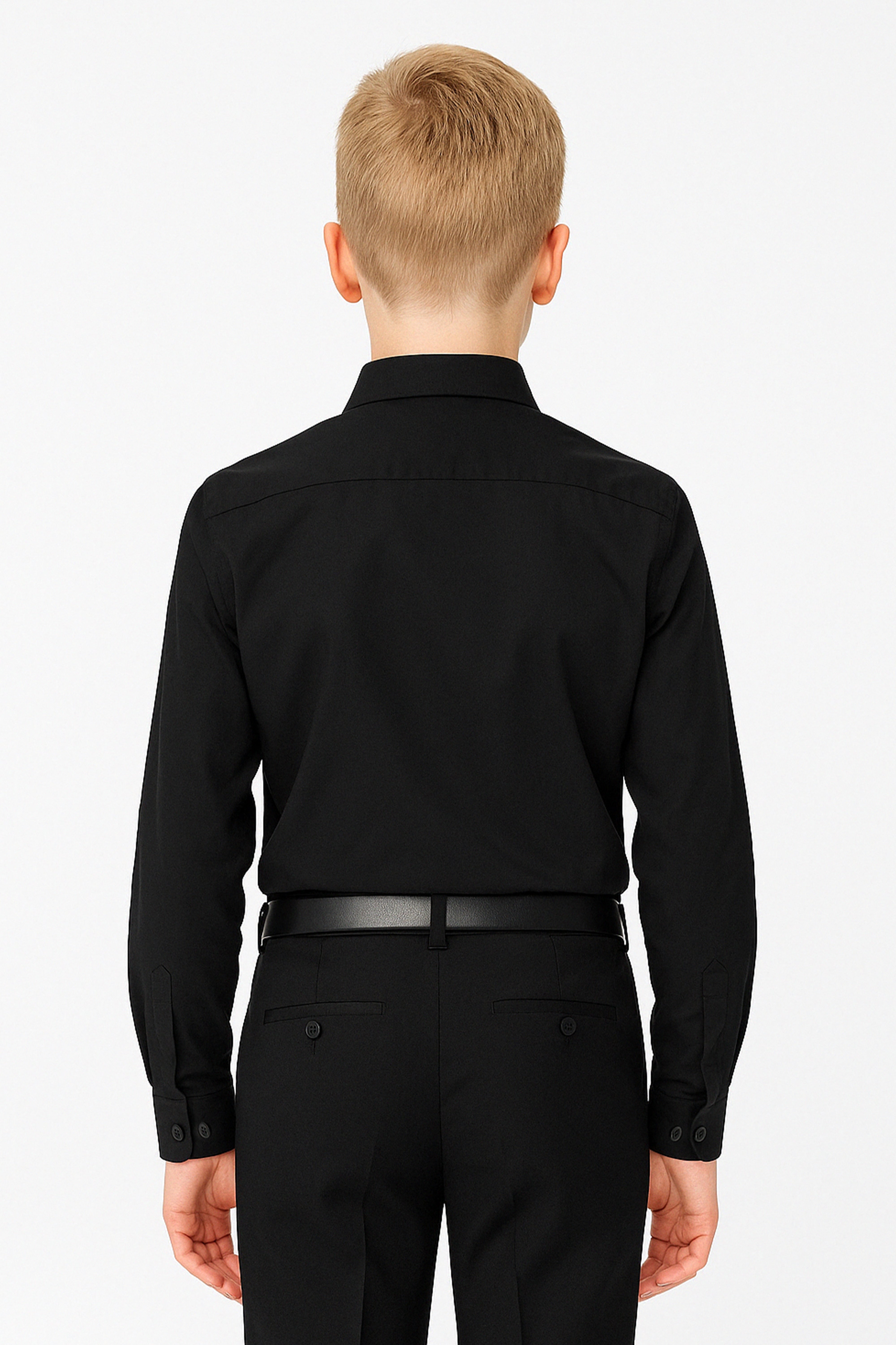 Boys Slim Fit Classic Cotton Blend Shirt - Black Back Pıcture