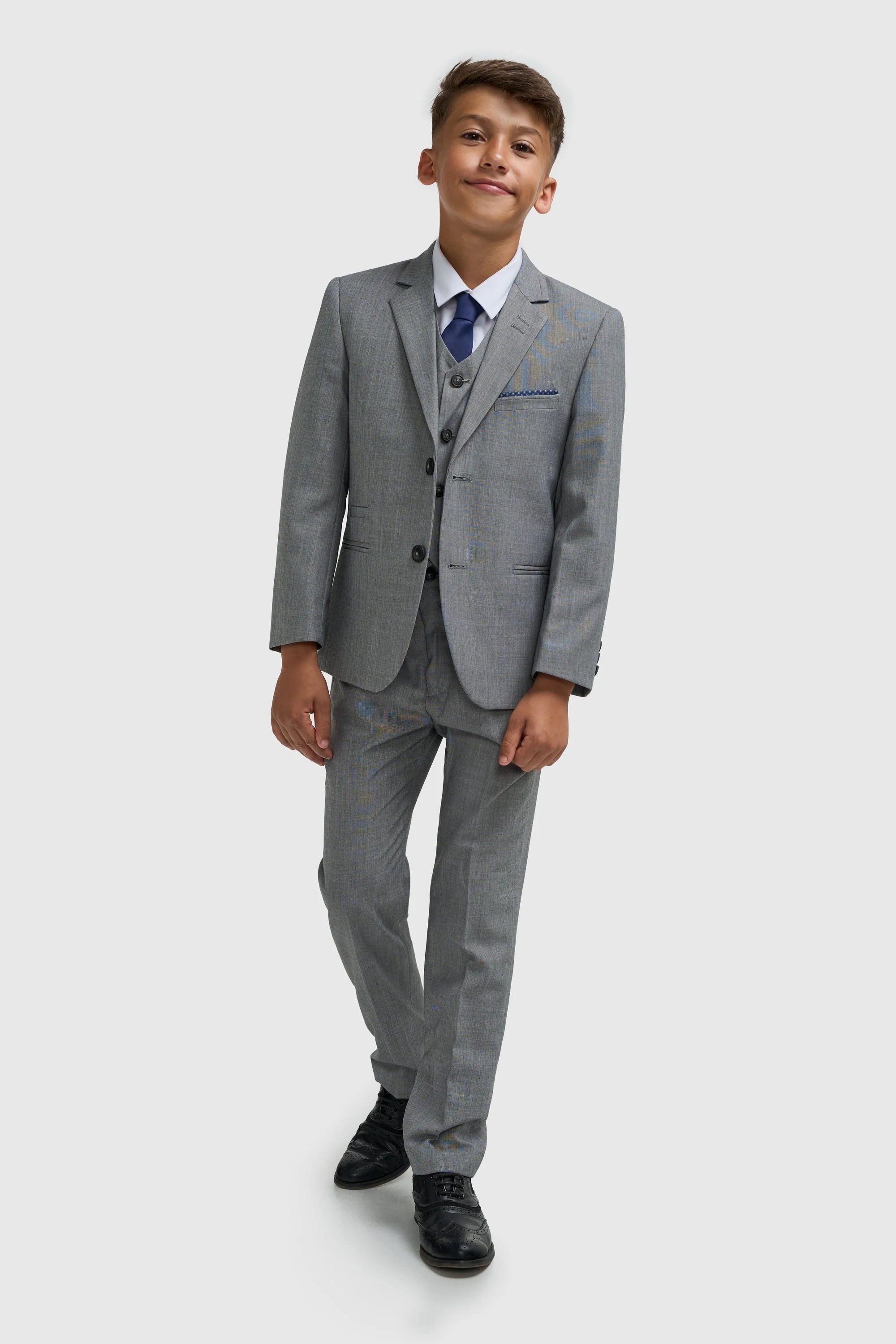 Boys Slim Fit Formal Suit - REEGAN - Light Grey Model Front Picture