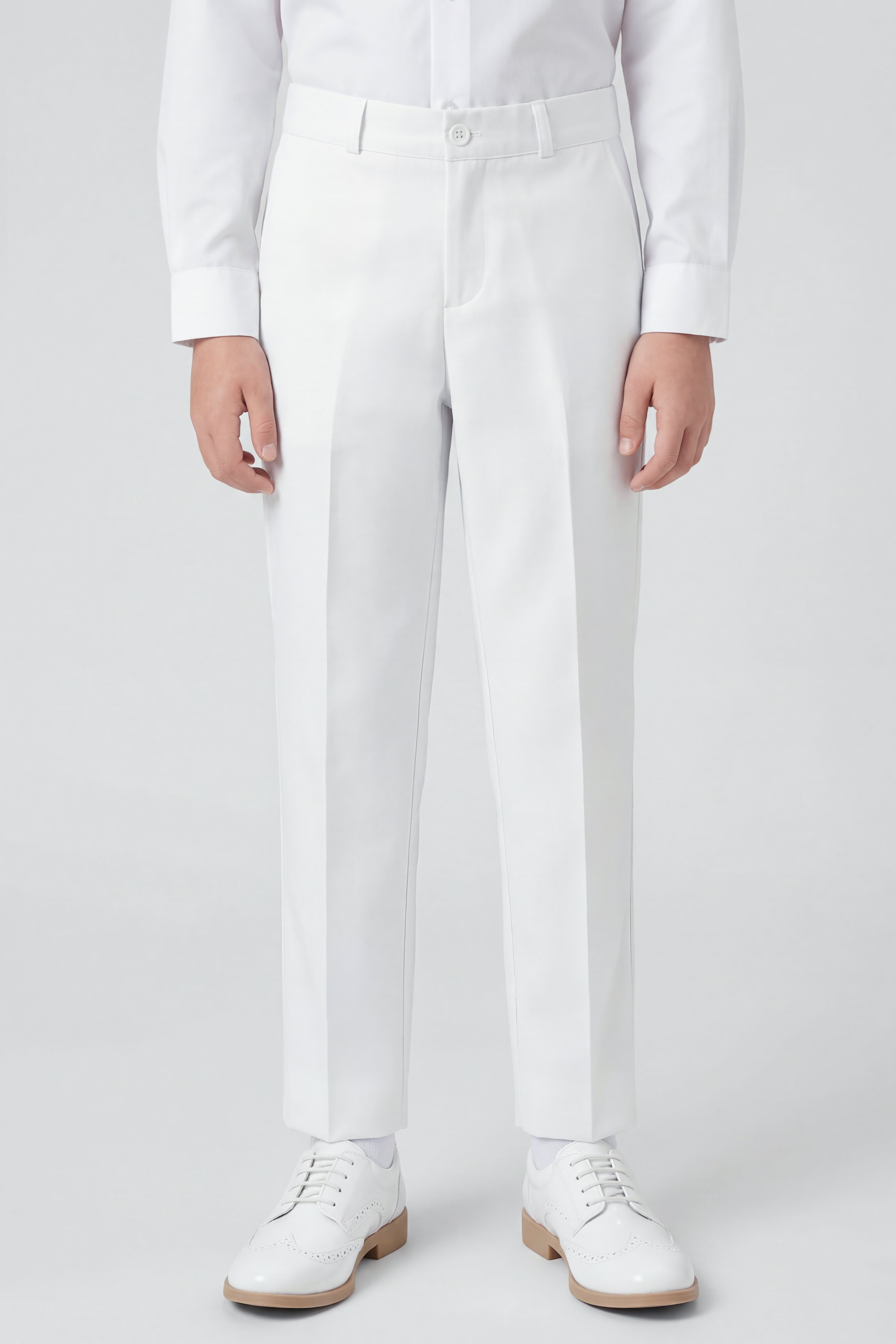Boys Slim Fit Formal Trousers with Adjustable Waist - White