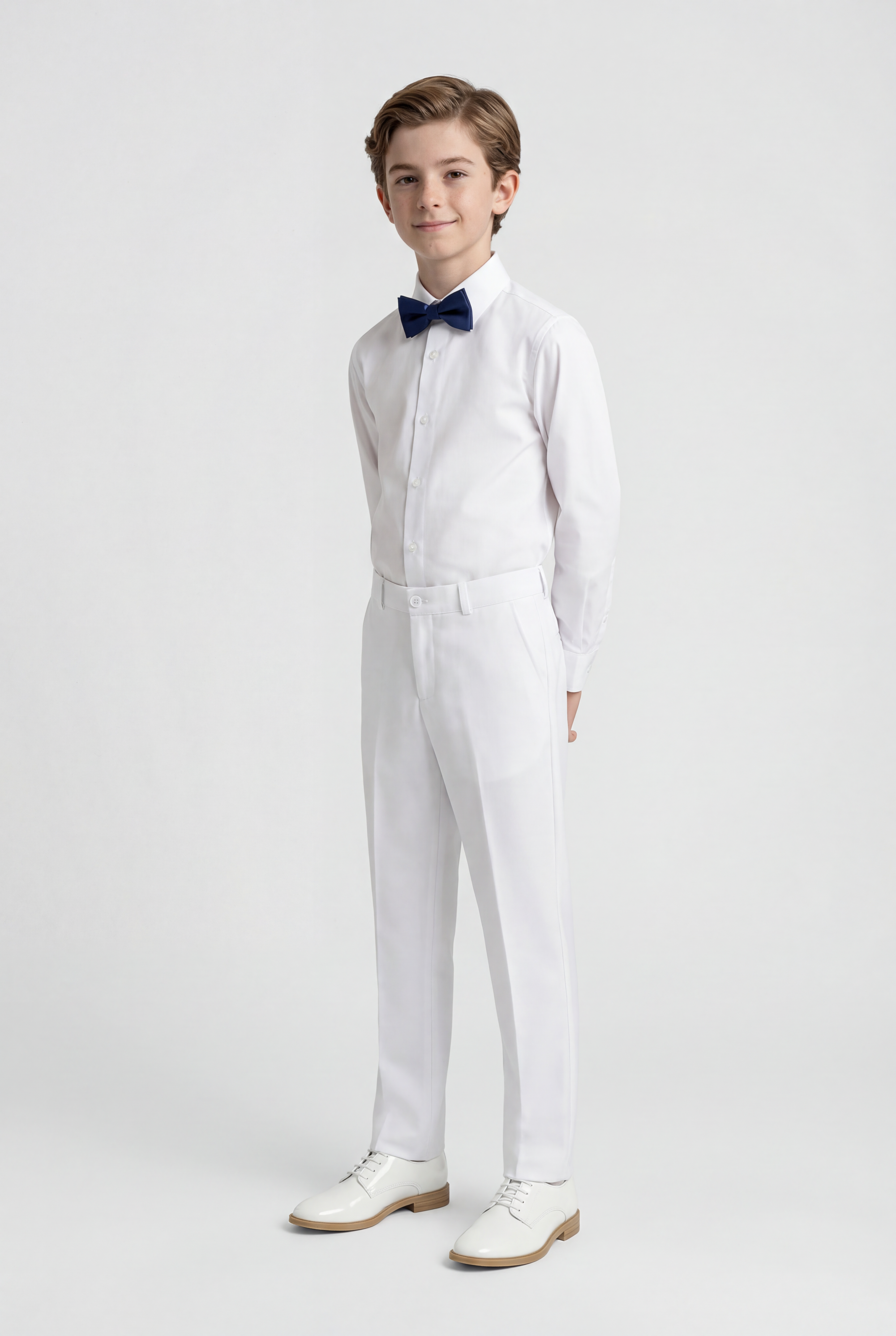 Boys Slim Fit Formal Trousers with Adjustable Waist - White
