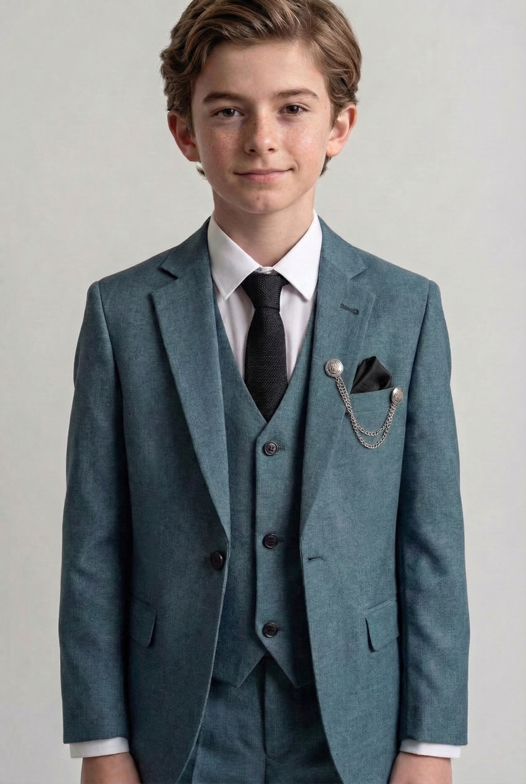 Boys Slim Fit Textured 8-Piece Formal Suit Set - Teal Green