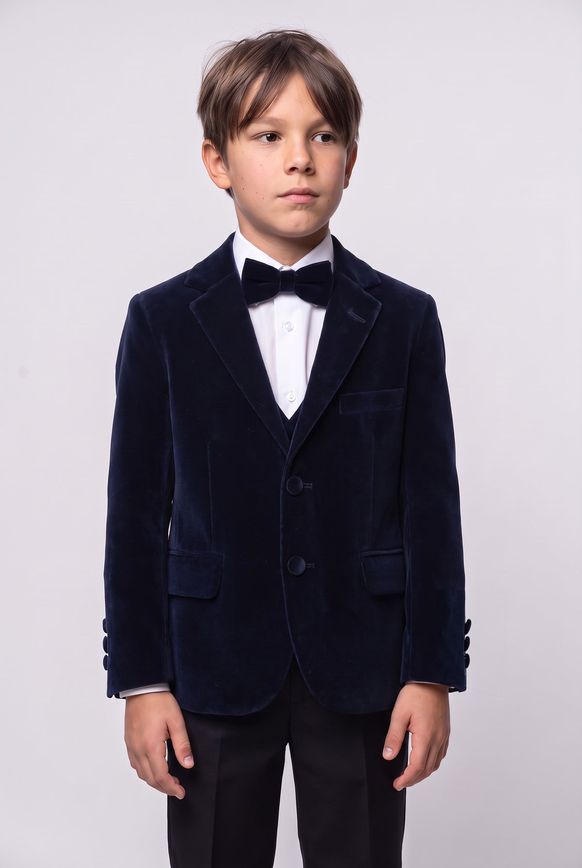 Boys Slim Fit Velvet Dinner Suit - 3-Piece & 5-Piece - SAVOY - Navy Blue