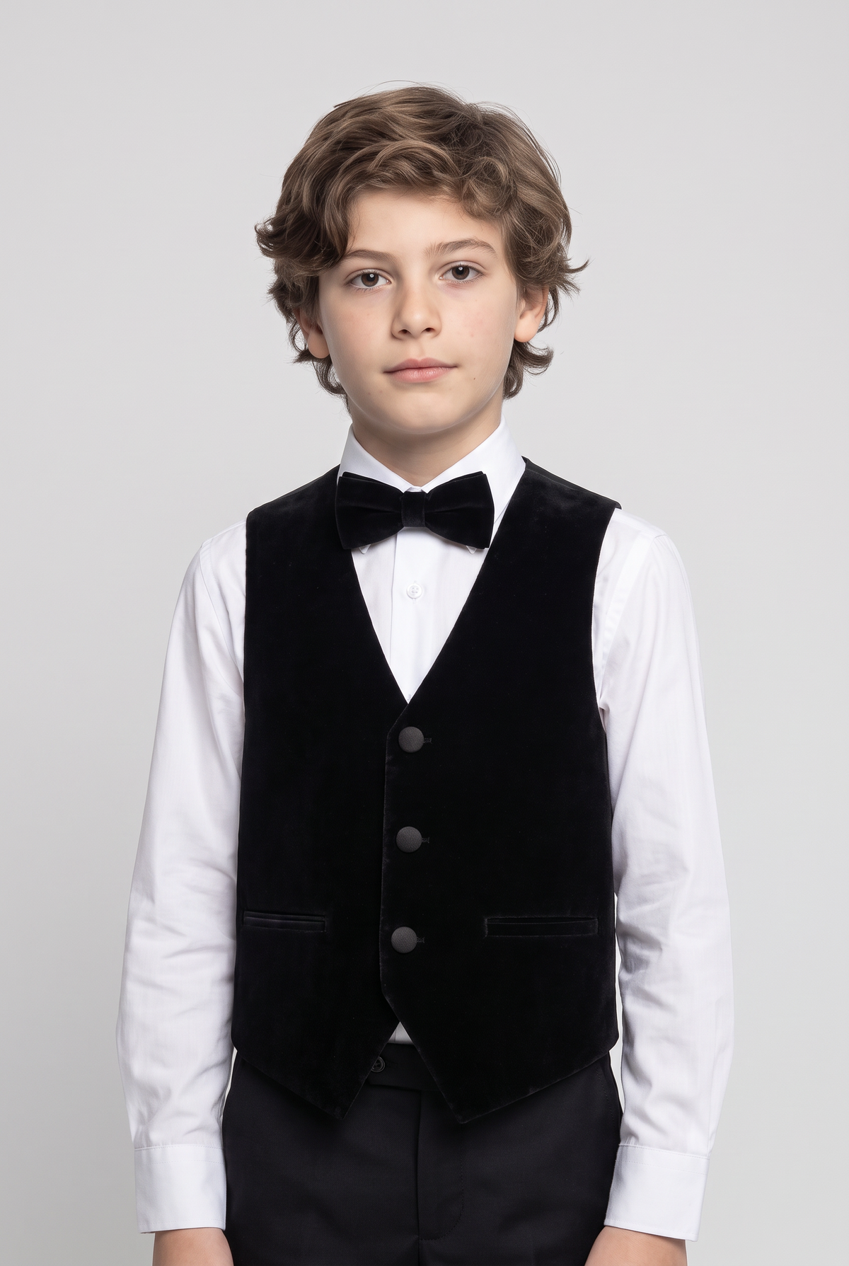 Boys Slim Fit Velvet Waistcoat Set - SAVOY - Black