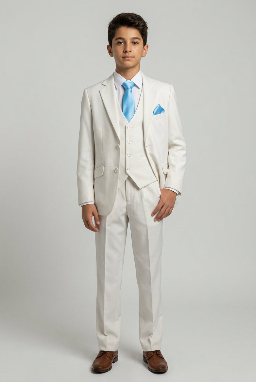 Boys Solid Tailored Fit Communion Suit Set - Off White