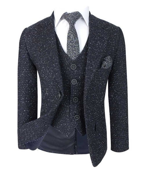 Boys Sparkle 2 Piece Blazer & Waistcoat Formal Suit Set - Cosmo Navy