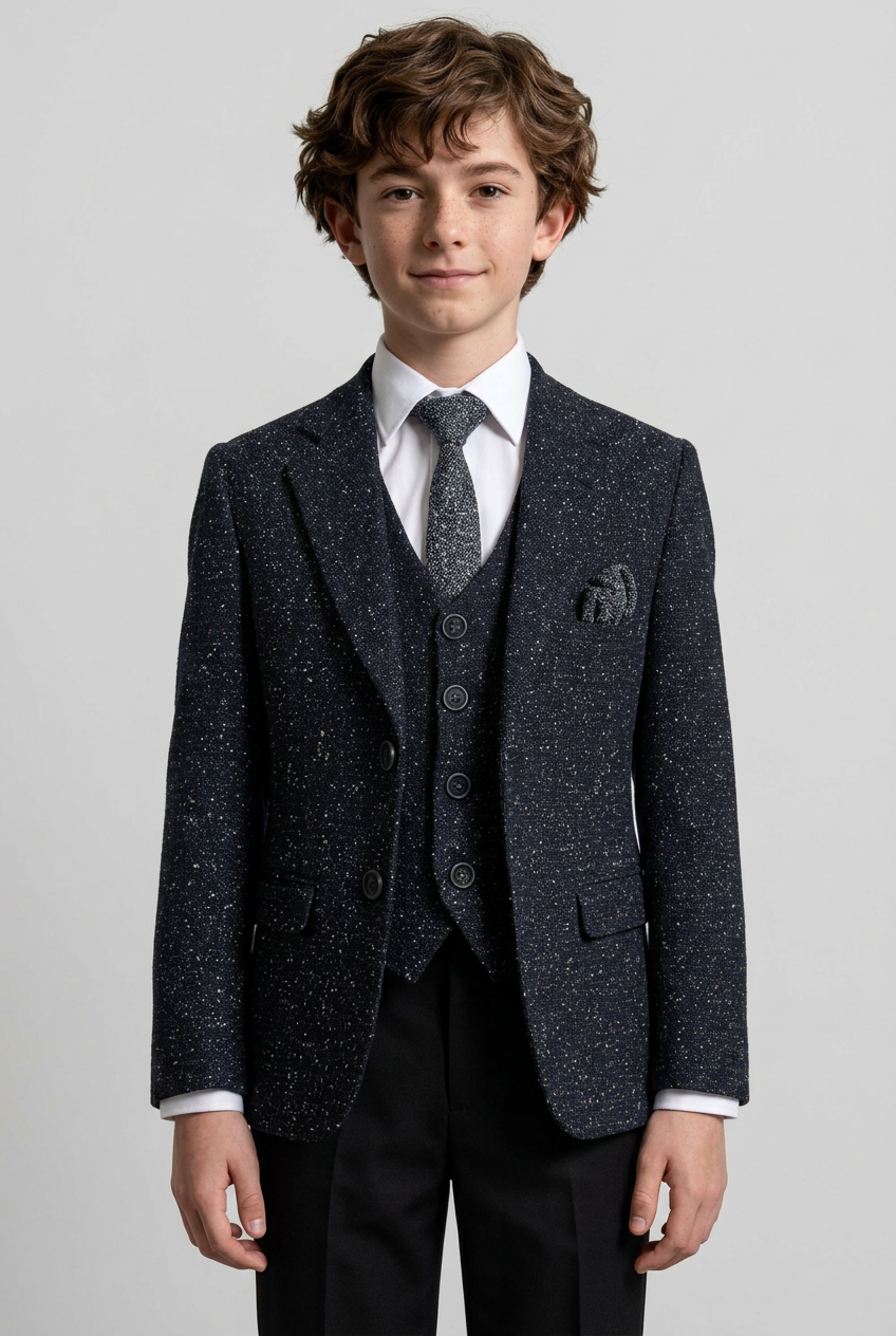 Boys Sparkle 2 Piece Blazer & Waistcoat Formal Suit Set - Cosmo Navy