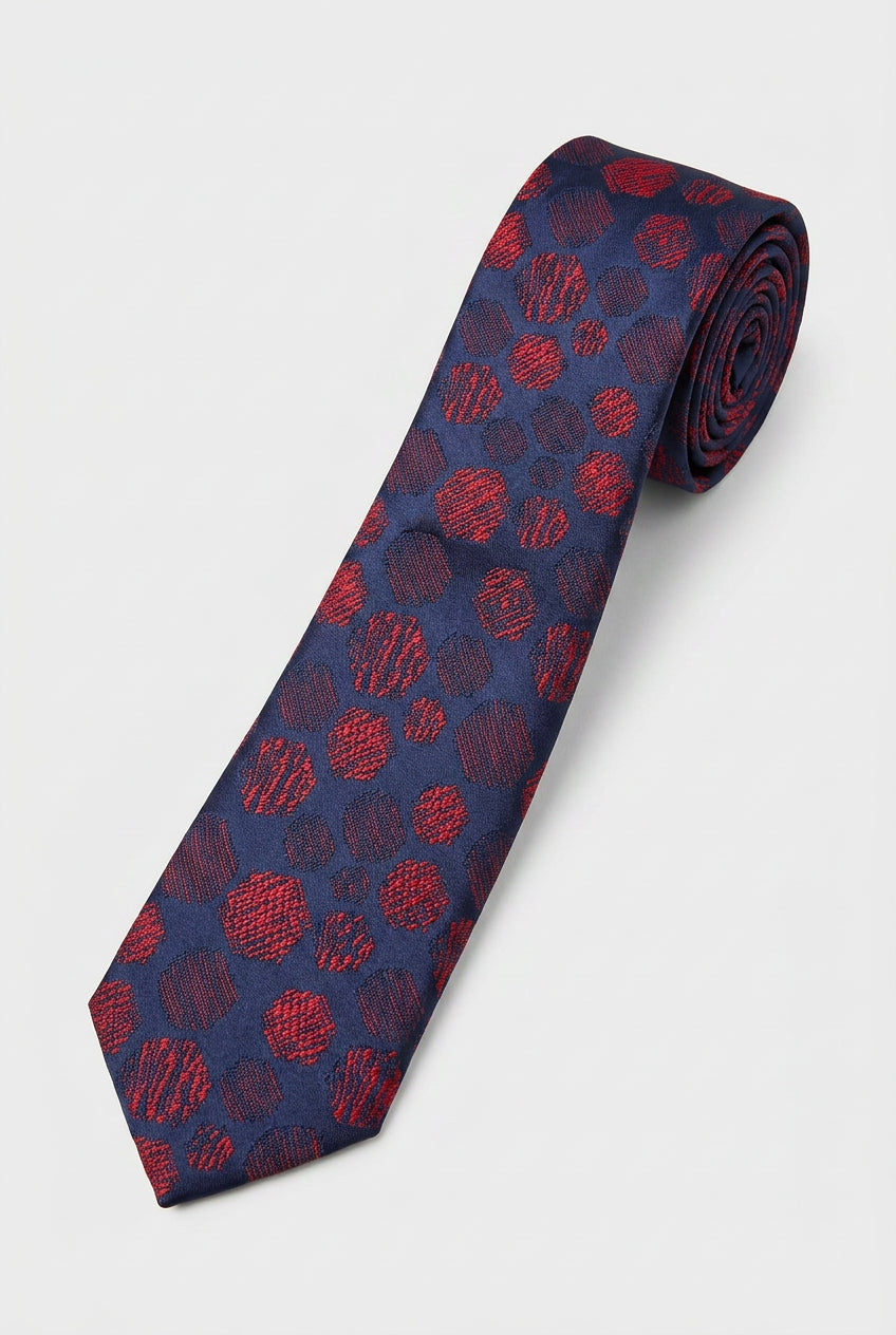 Boys Spotted Jacquard Slim Tie - Navy & Red