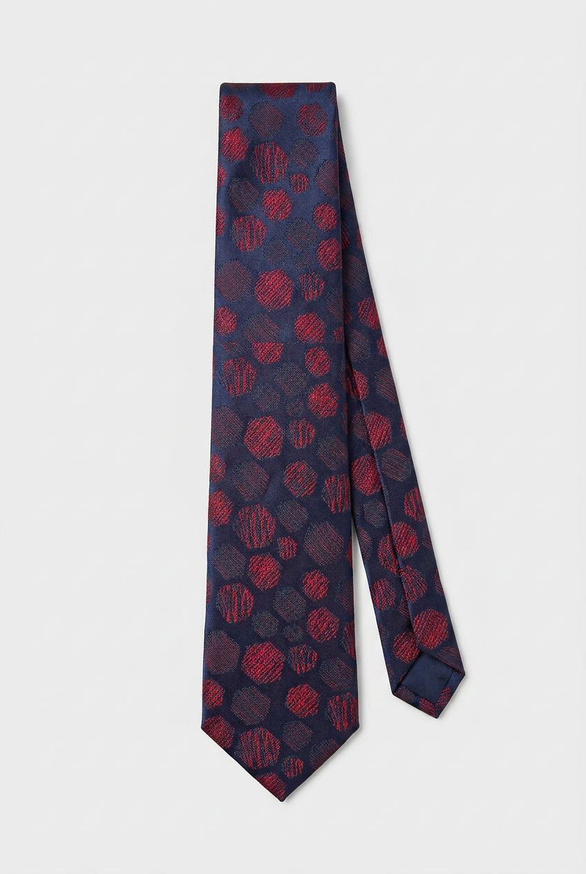 Boys Spotted Jacquard Slim Tie - Navy & Red