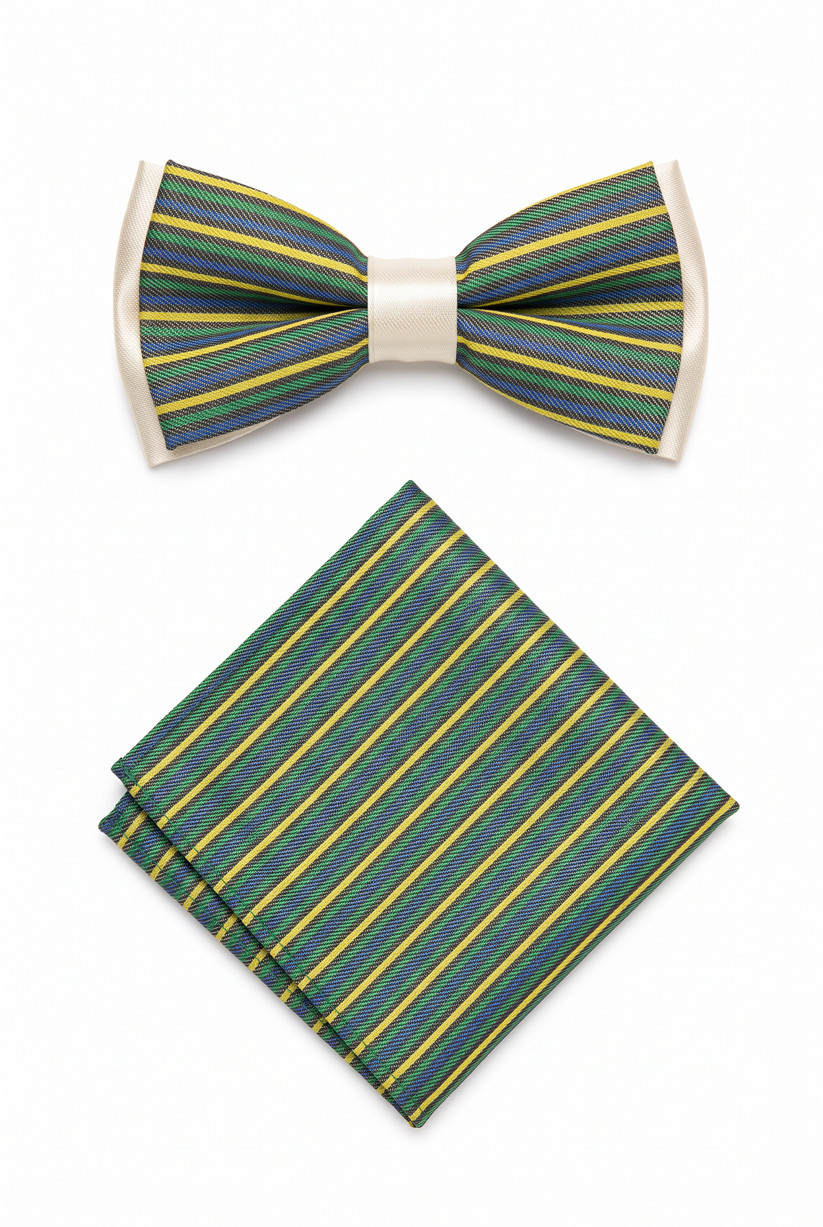 Boys Striped Bow Tie & Pocket Square Set - BWST - Green