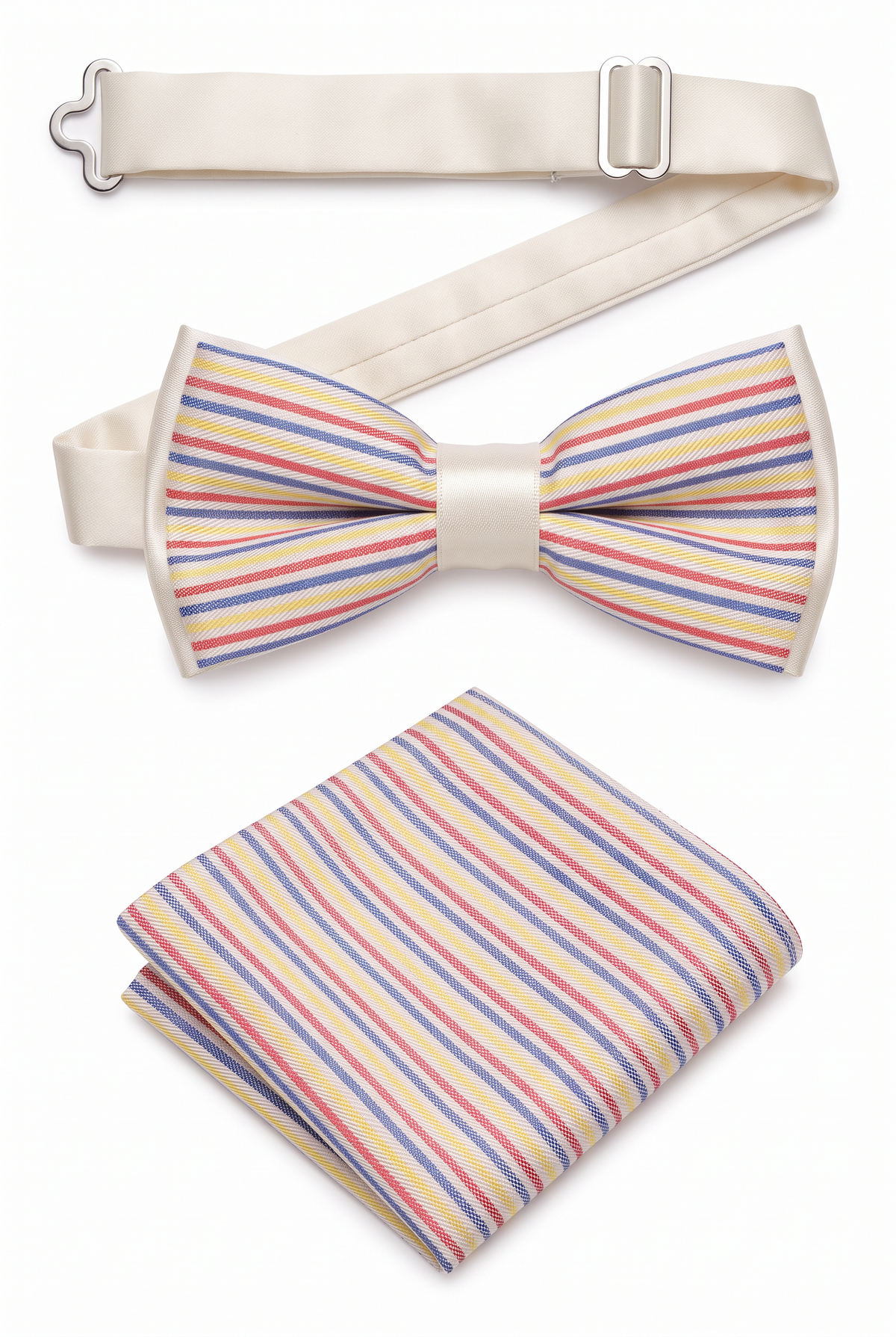 Boys Striped Bow Tie & Pocket Square Set - BWST - Multi Coloured