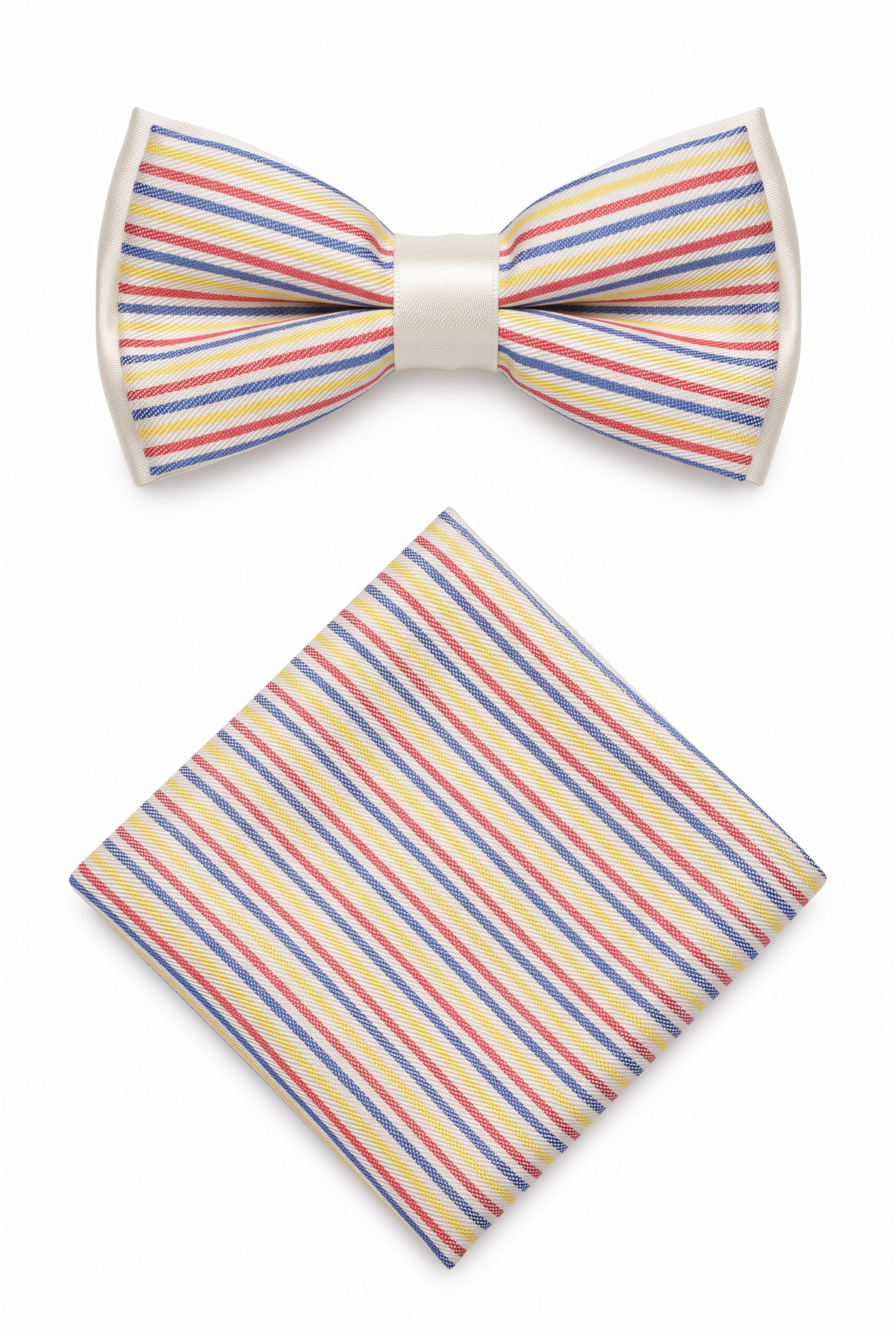 Boys Striped Bow Tie & Pocket Square Set - BWST - Multi Coloured
