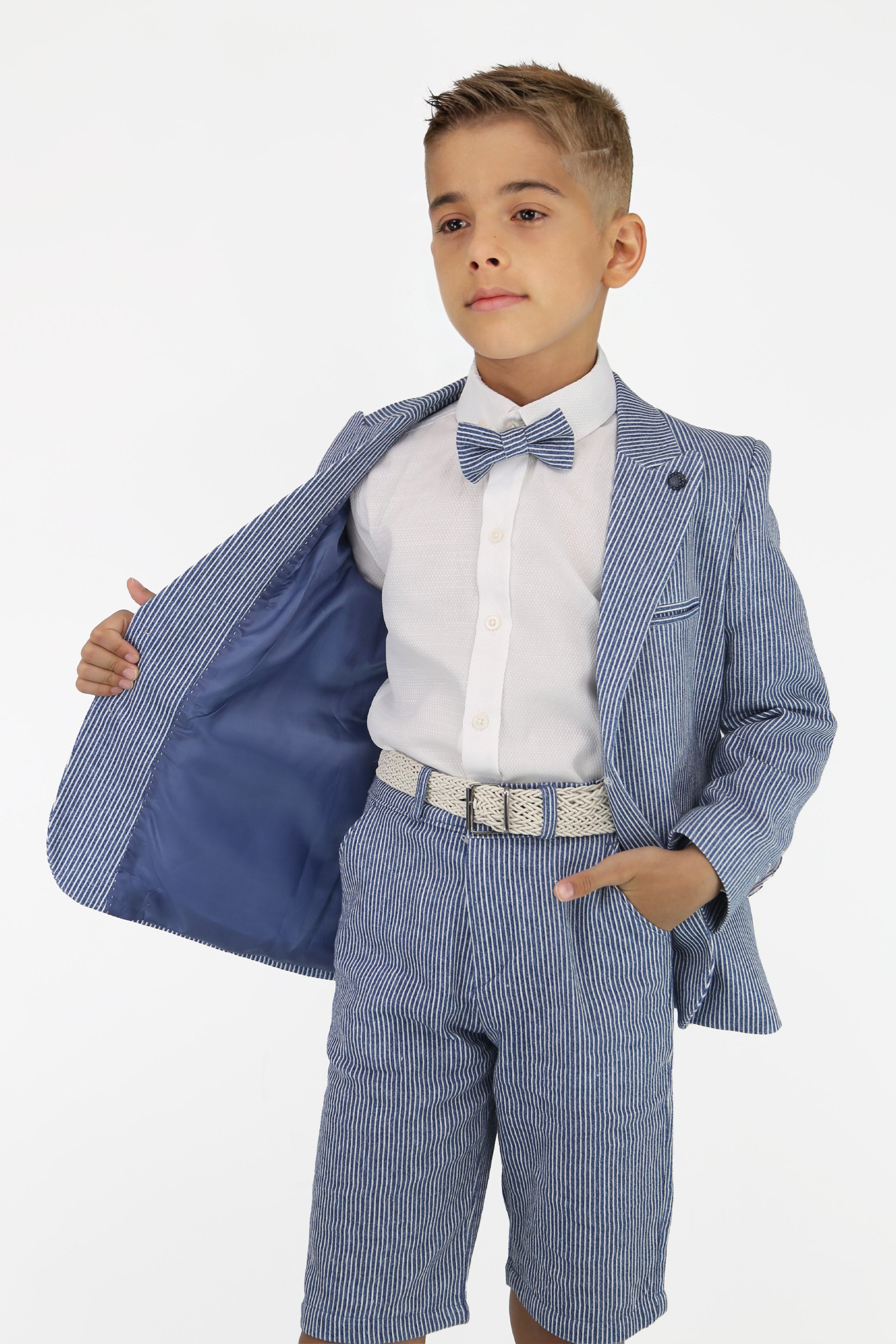 Boys Striped Cotton Seersucker Short Suit – ALEXANDER - Navy