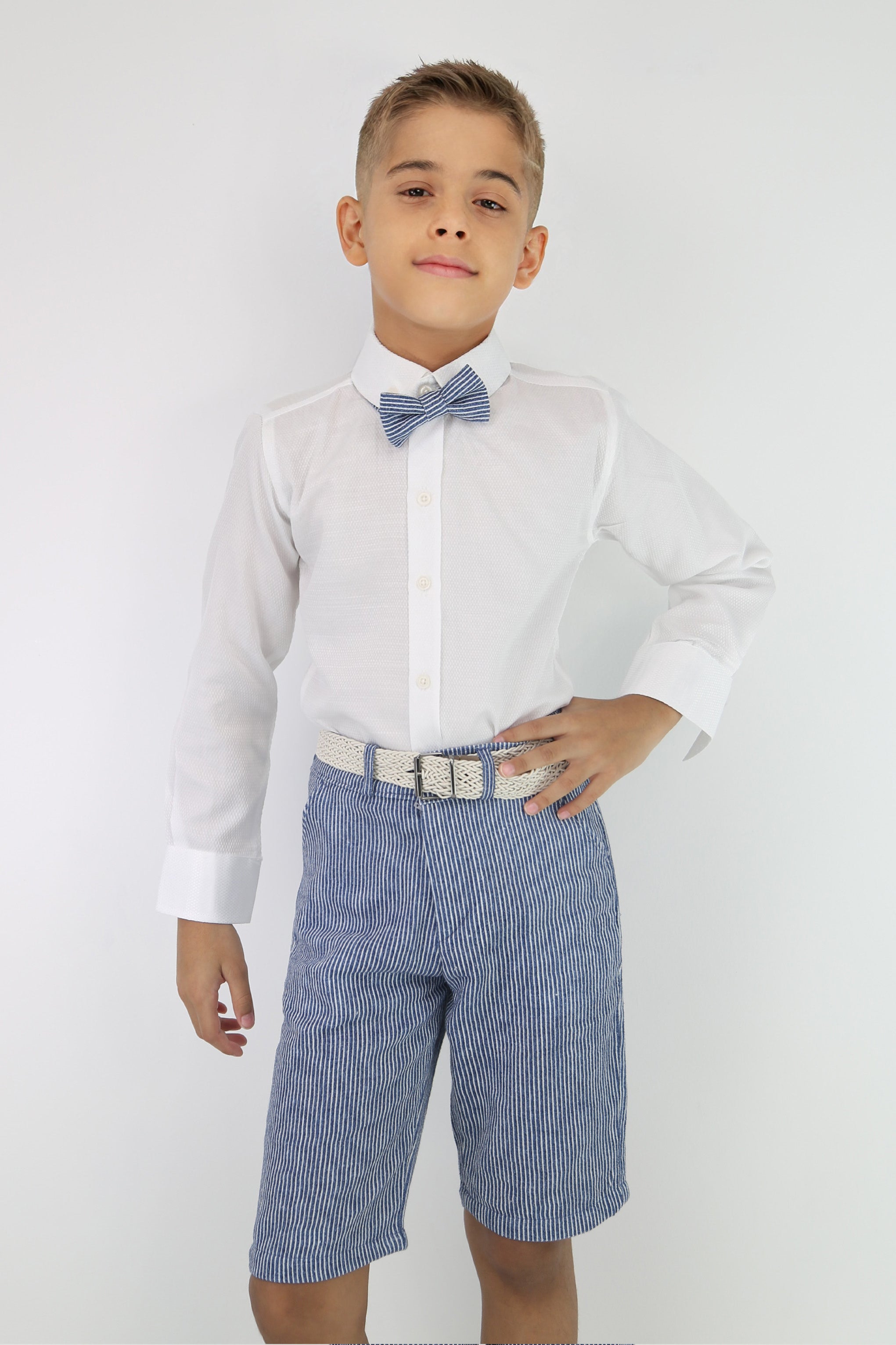 Boys Striped Cotton Seersucker Short Suit – ALEXANDER - Navy