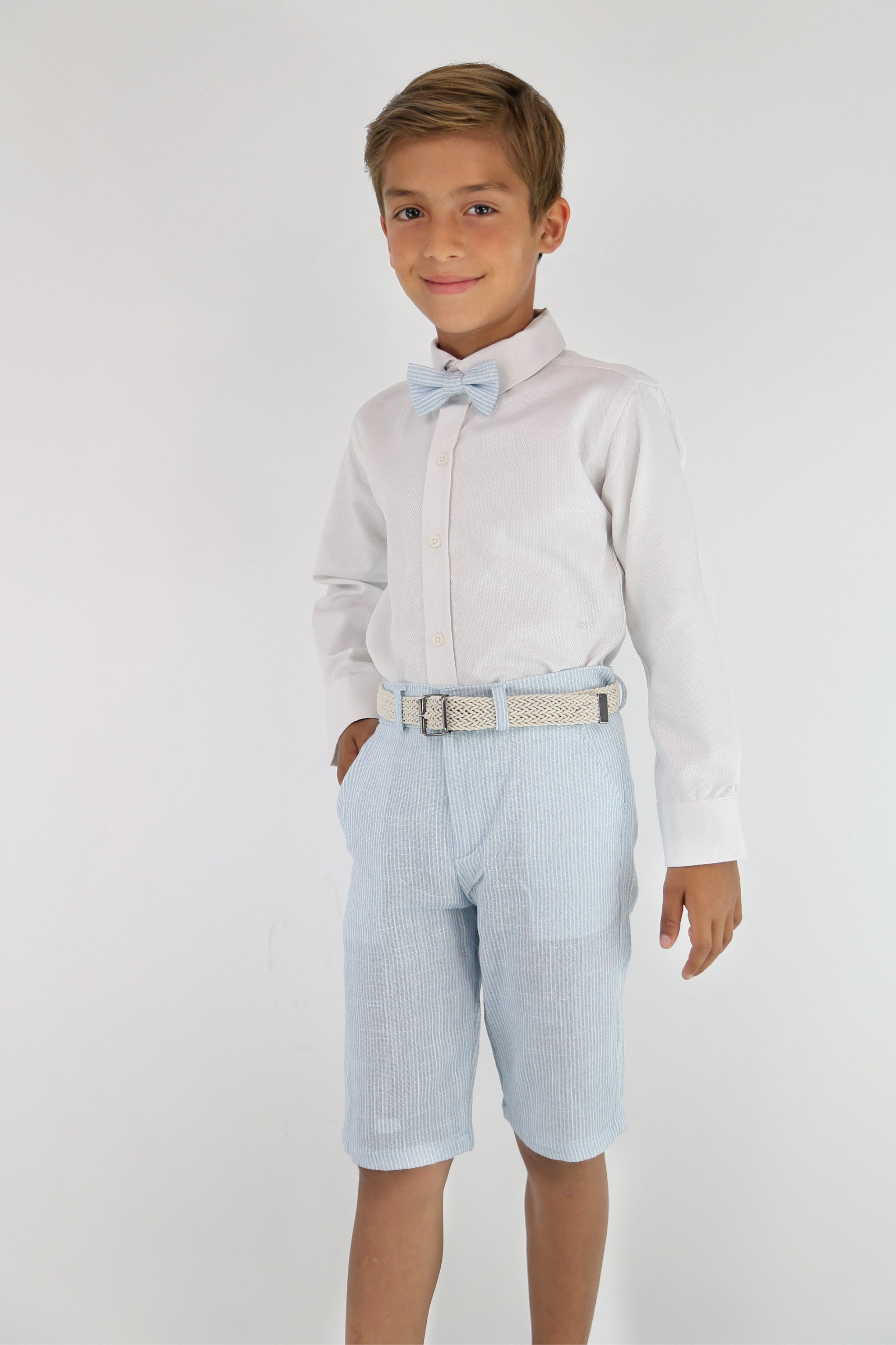 Boys Striped Cotton Seersucker Short Suit – ALEXANDER - Sky Blue