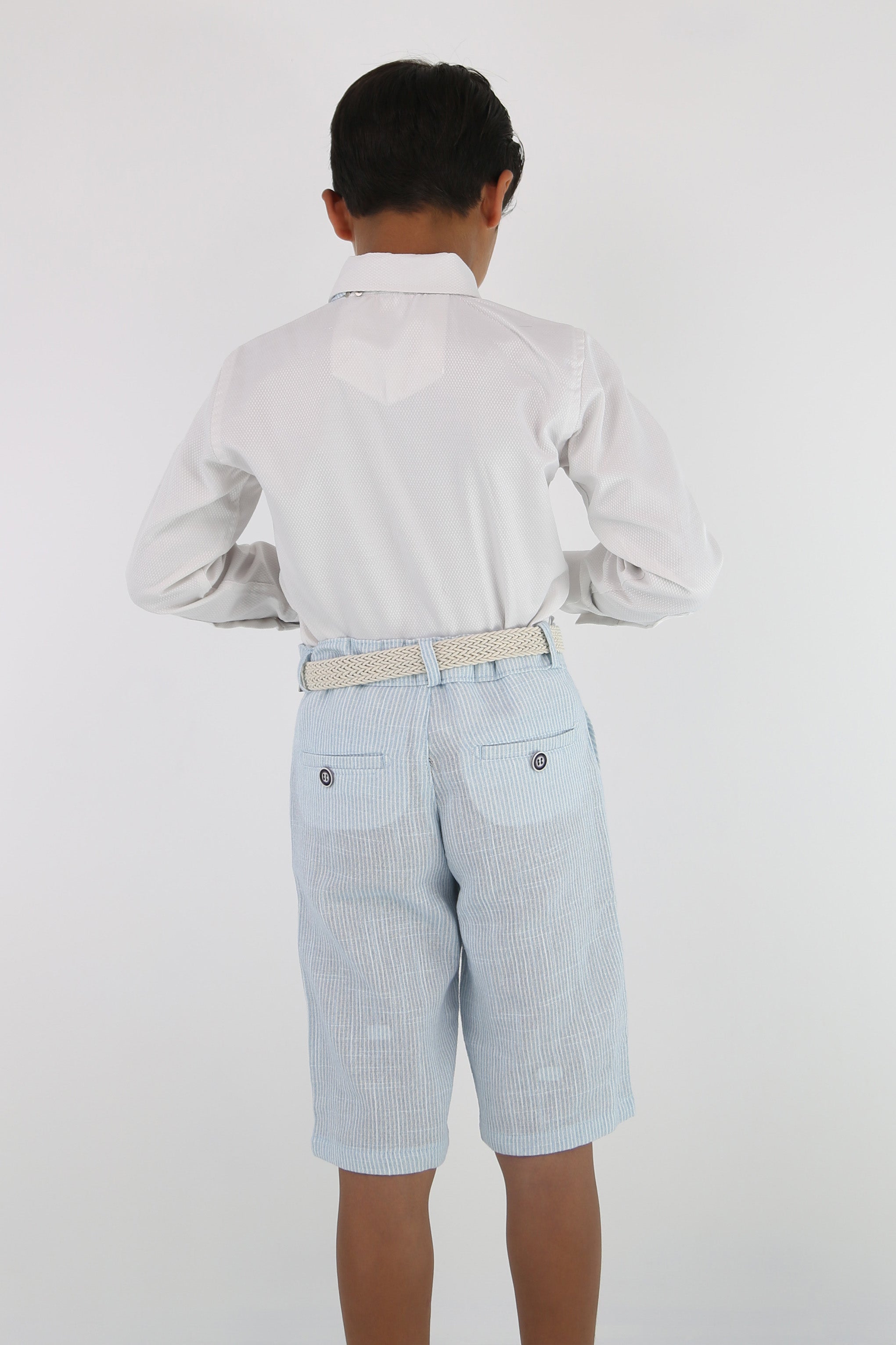 Boys Striped Cotton Seersucker Short Suit – ALEXANDER - Sky Blue