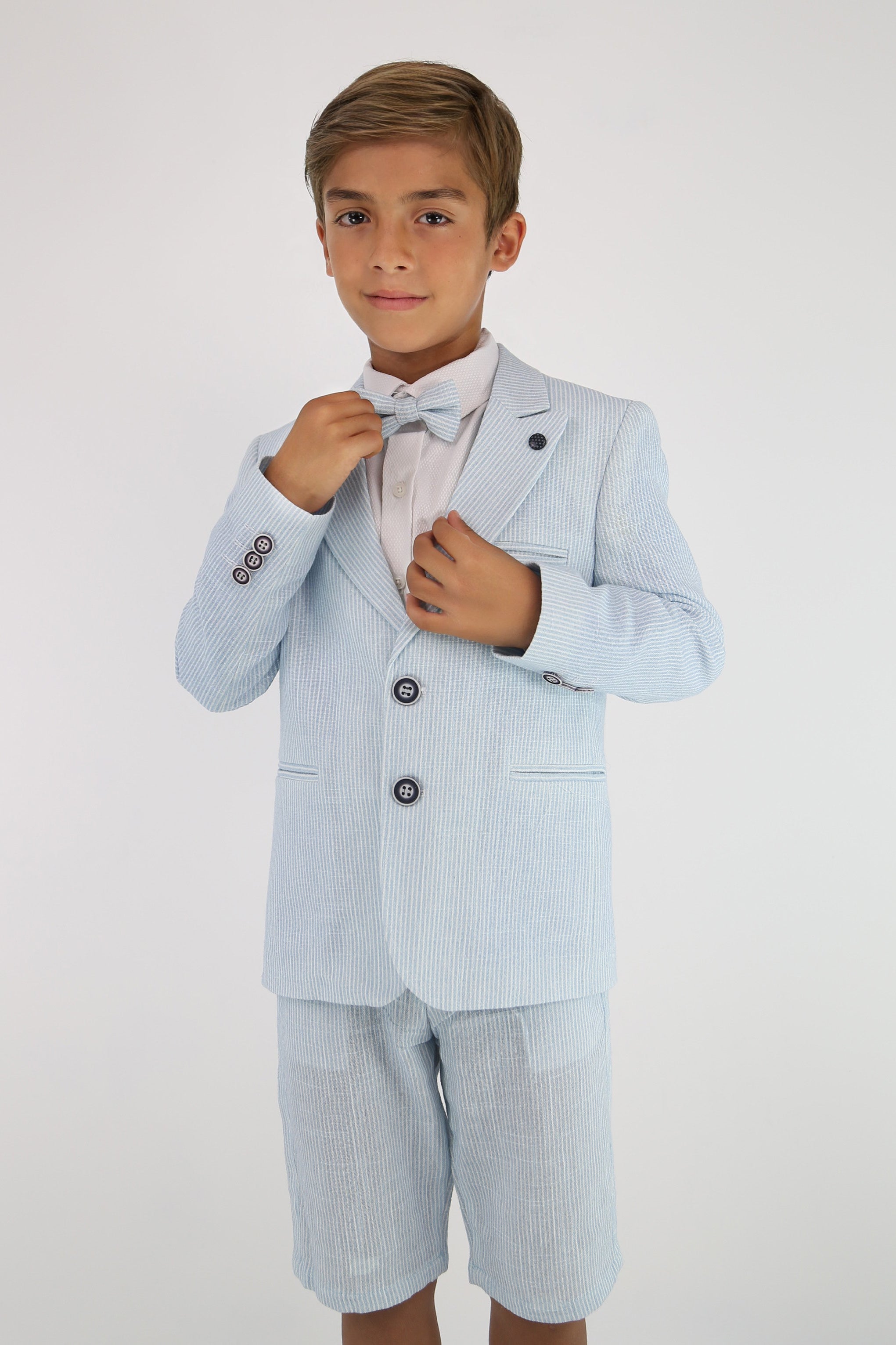 Boys Striped Cotton Seersucker Short Suit – ALEXANDER - Sky Blue