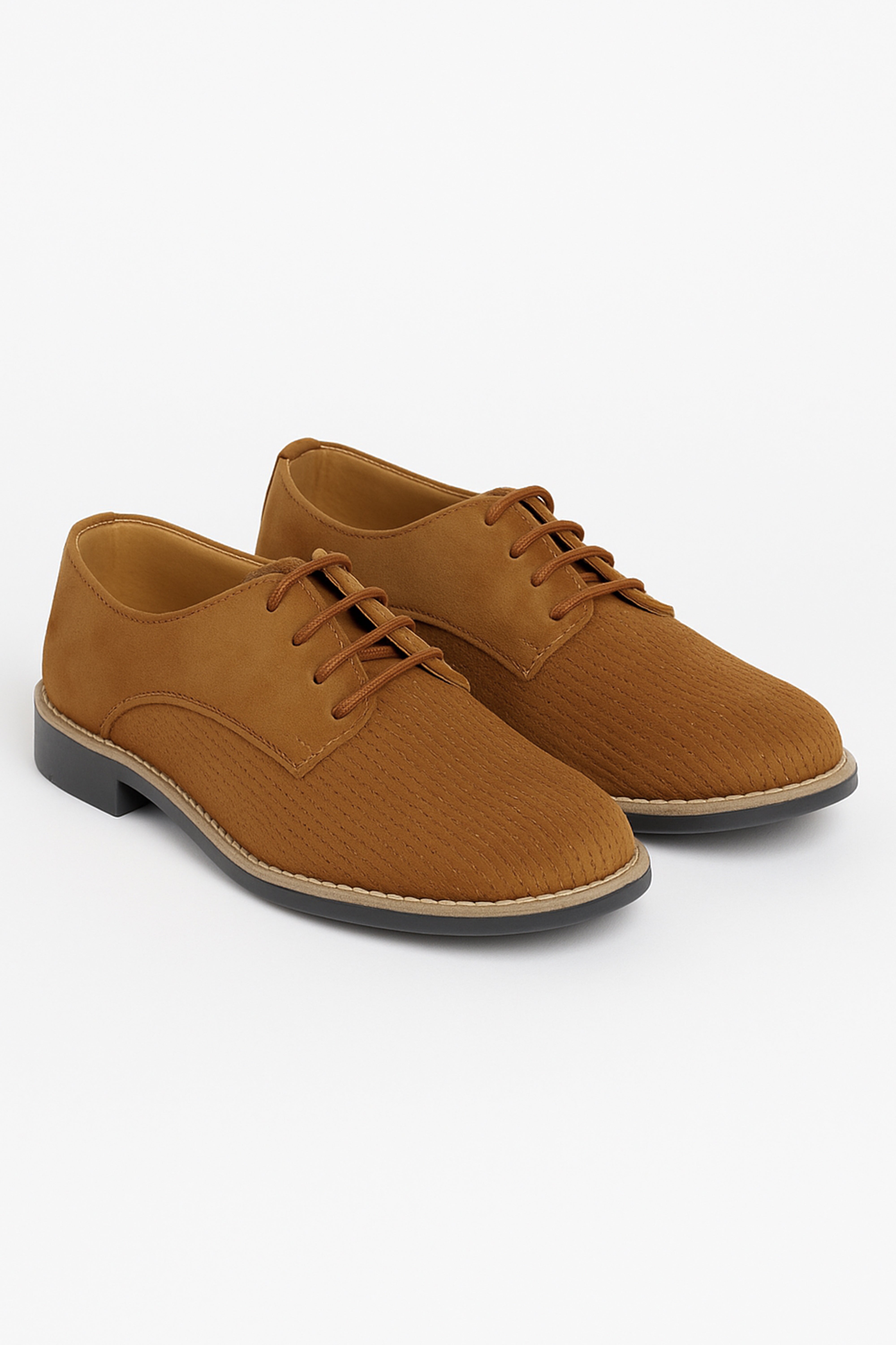 Boys Suede Lace Up Formal Shoes - Tan Brown Pair Side Picture