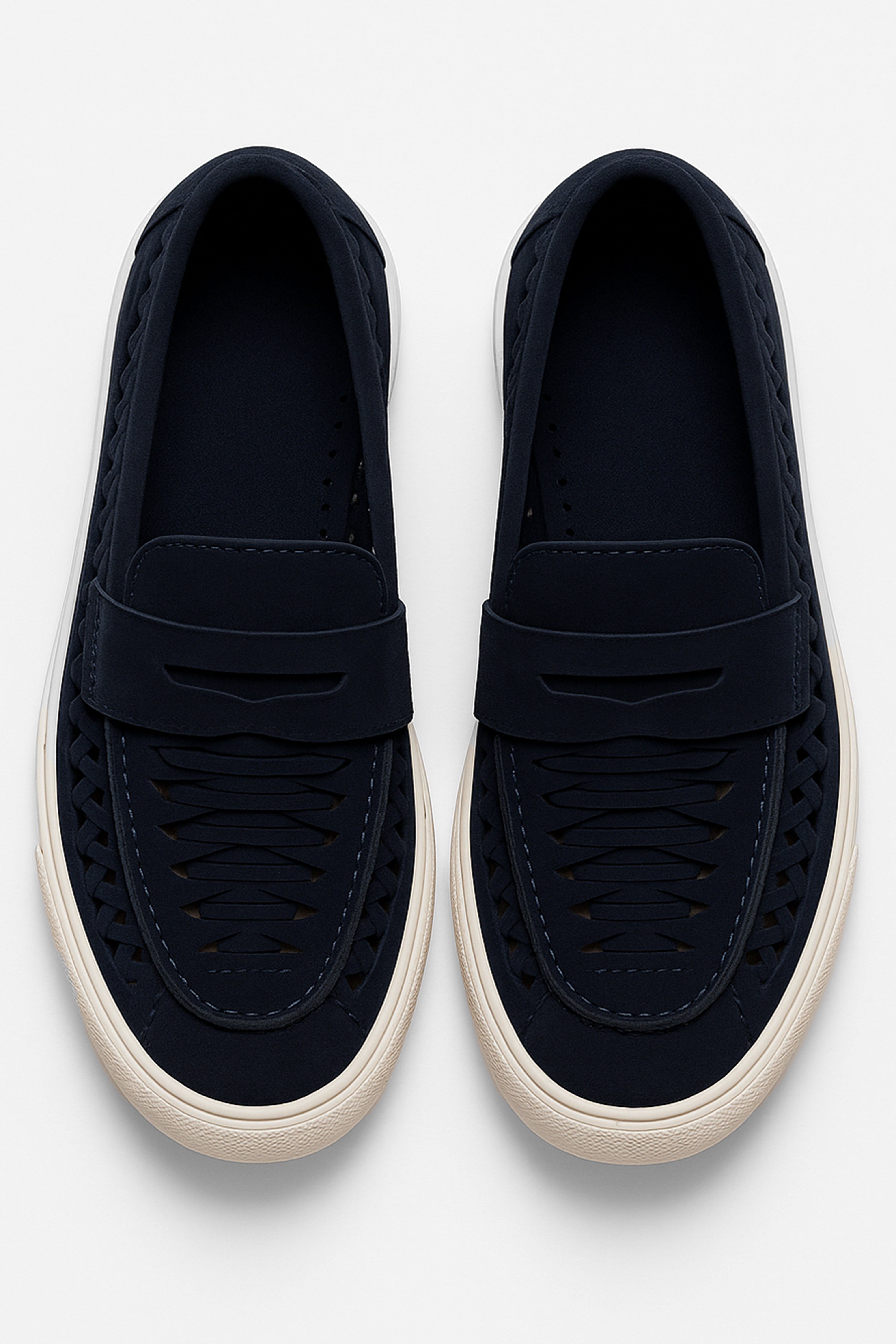 Boys Suede Penny Loafers with Woven Detail - TROY - Navy Blue Front Picture