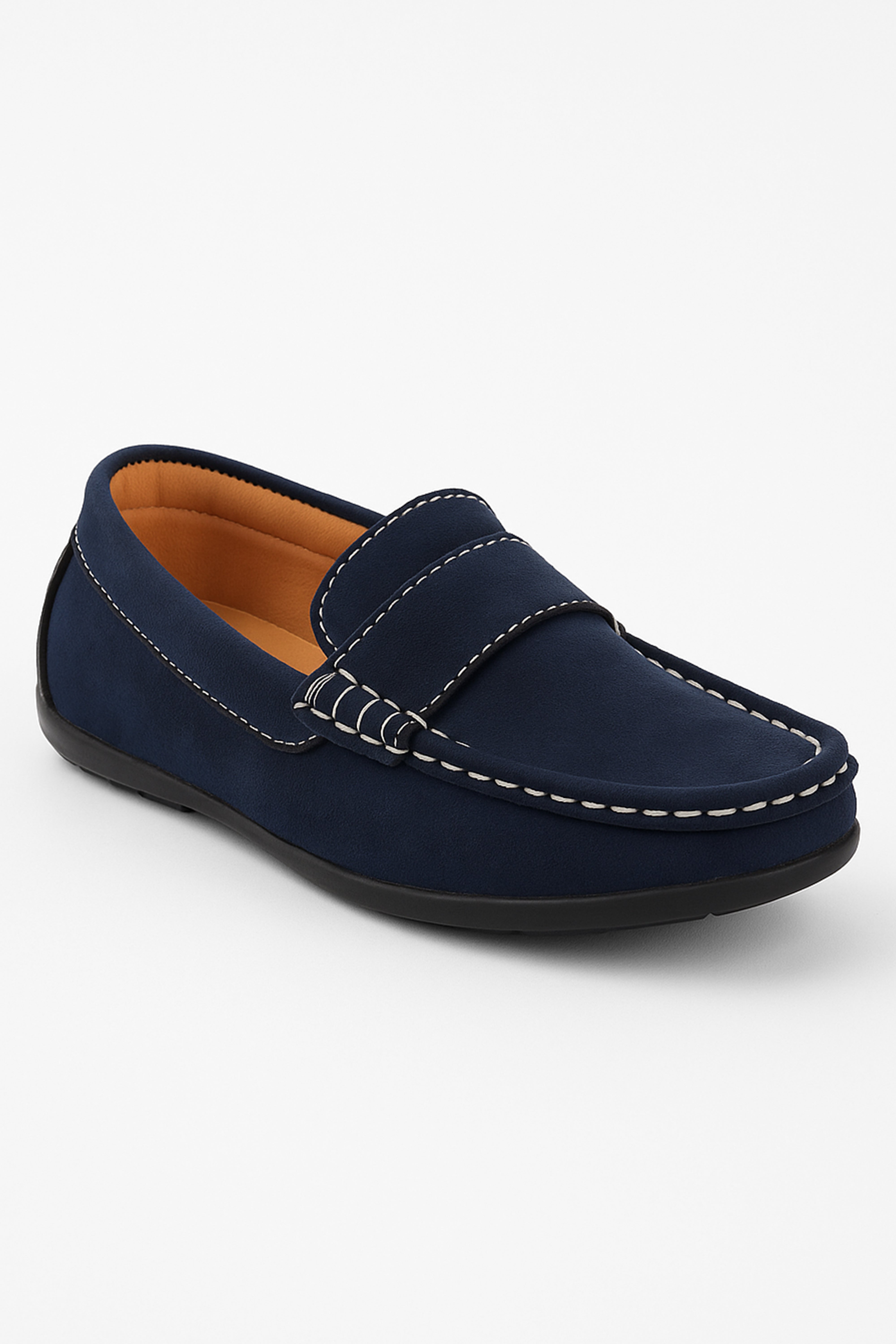 Boys Suede Slip On Penny Loafer - DUNCAN - Navy Blue Side Picture